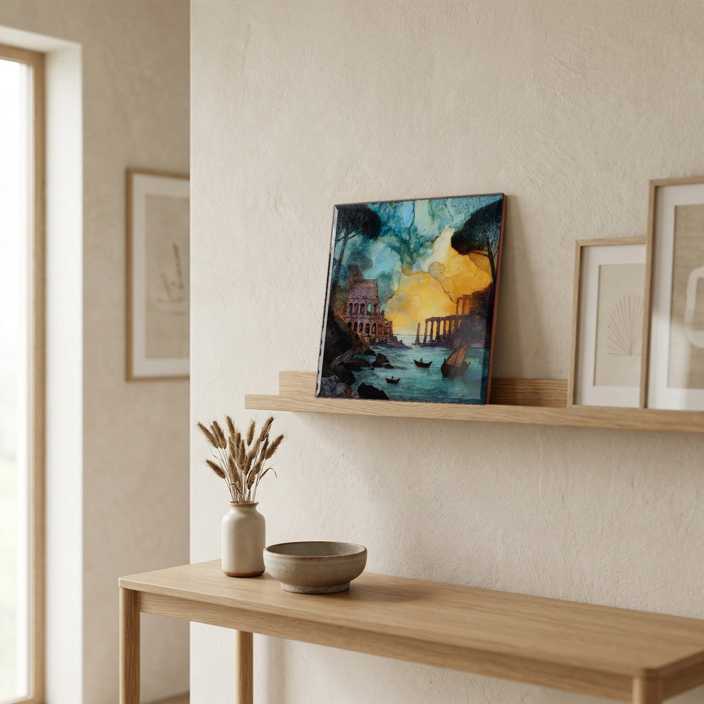 On a picture ledge, where the light comes in.
