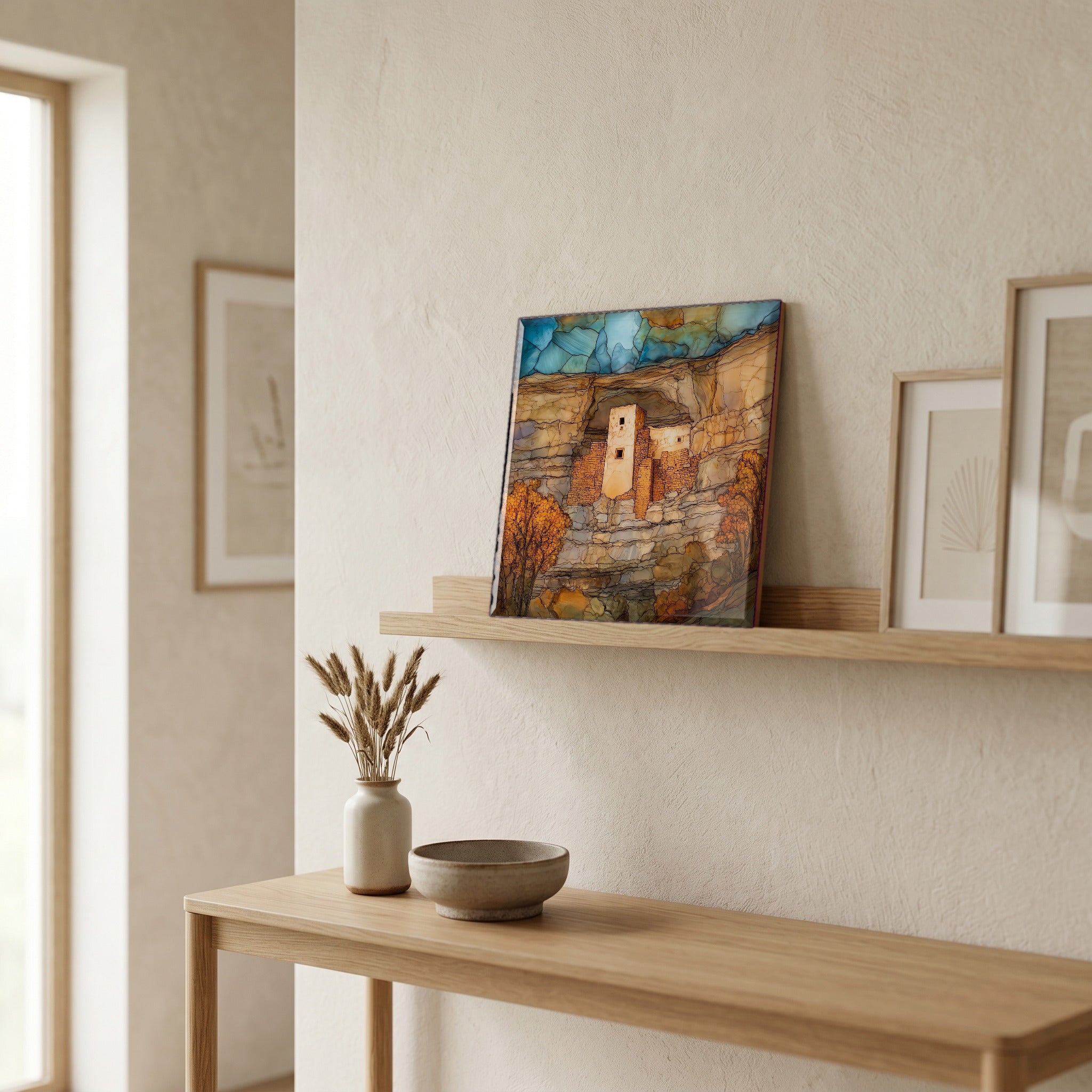 In the entryway, first thing you see.
