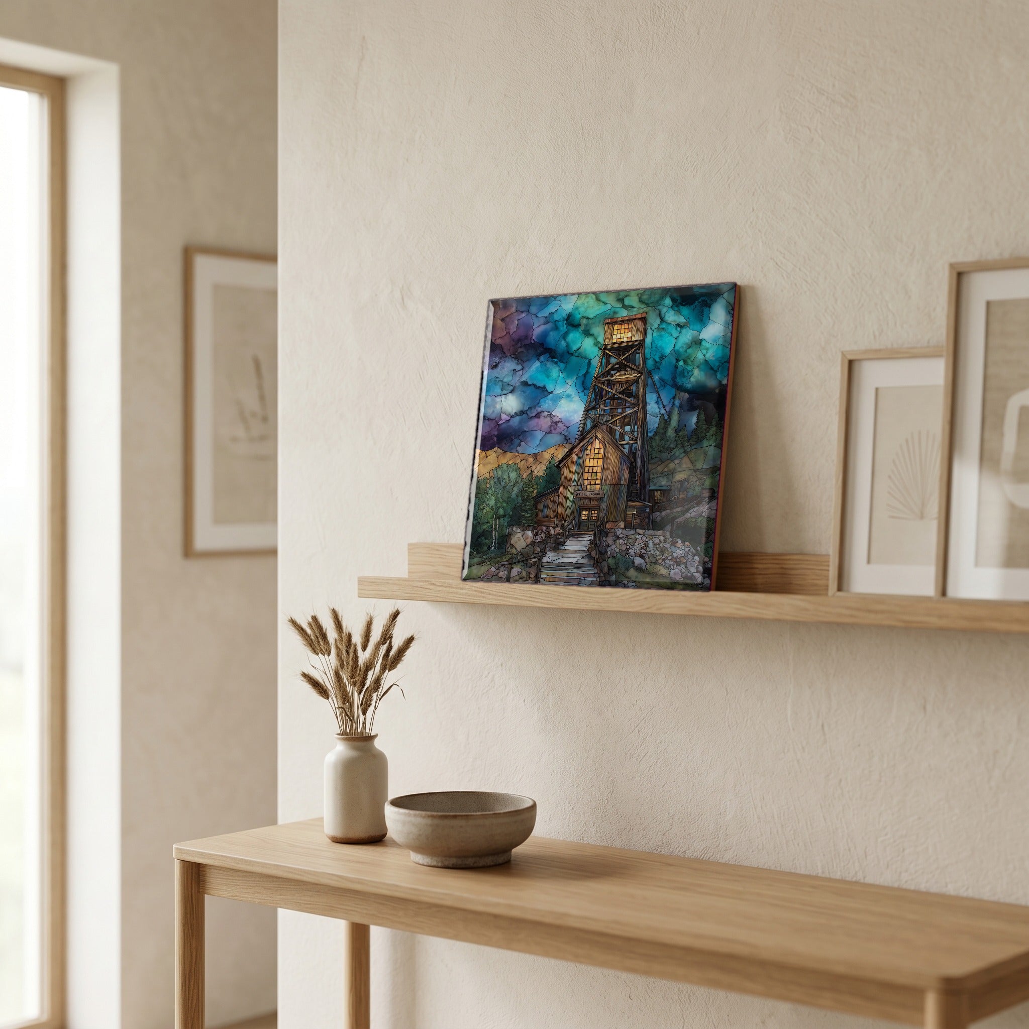 In the entryway, first thing you see.