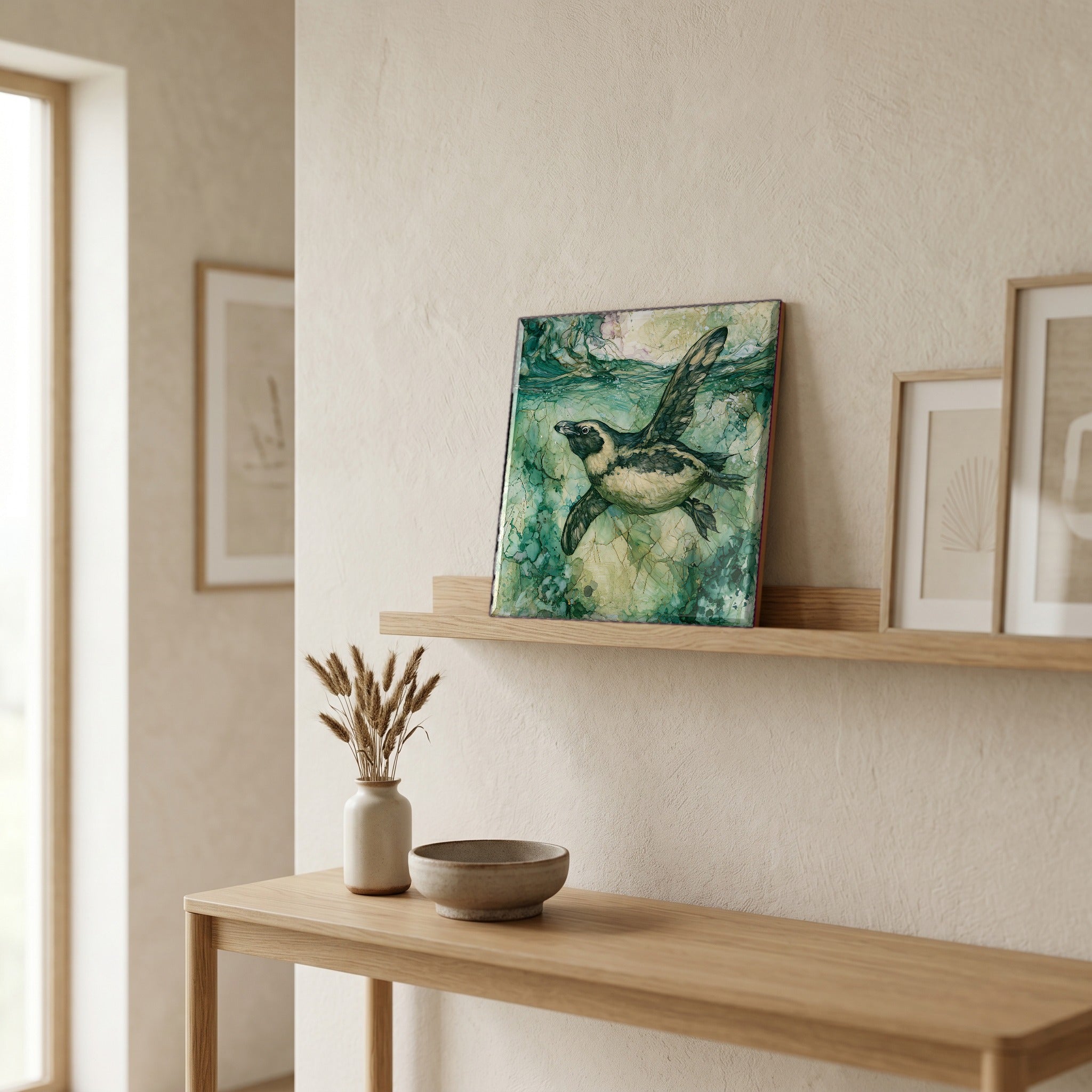 In the entryway, first thing you see.