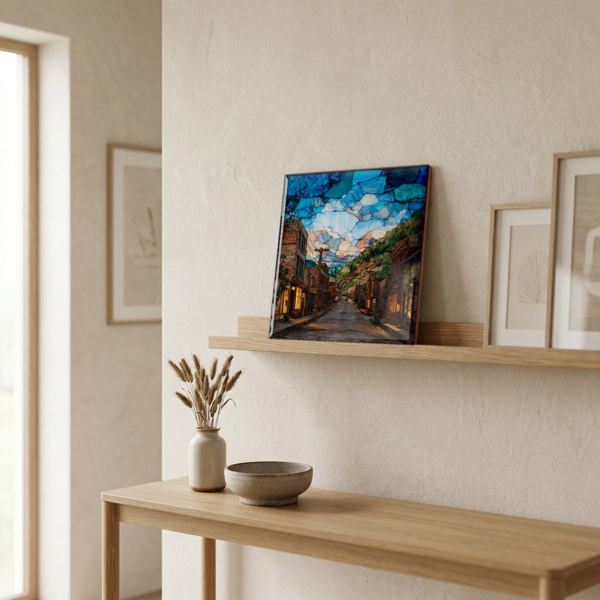 In the entryway, first thing you see.