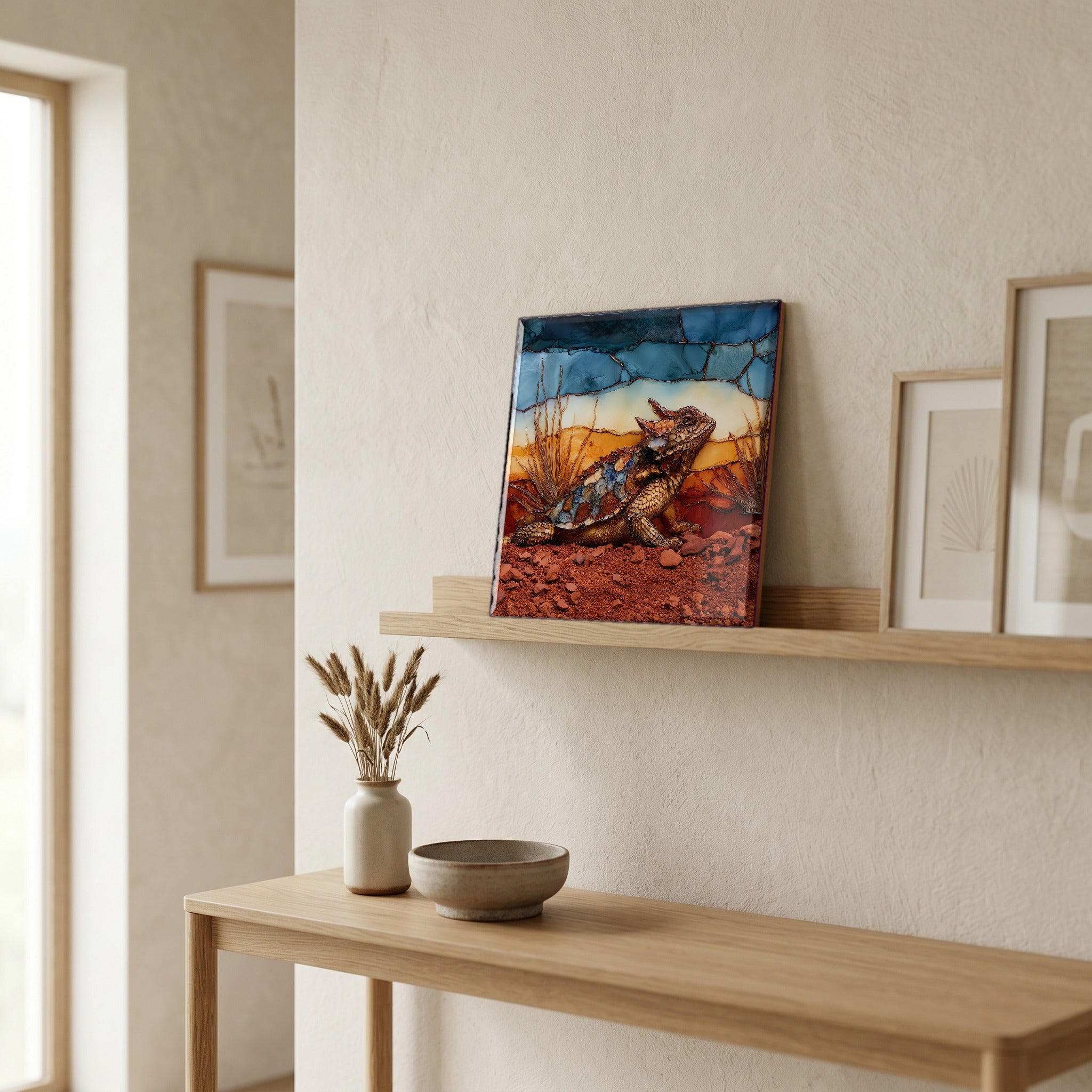 In the entryway, first thing you see.