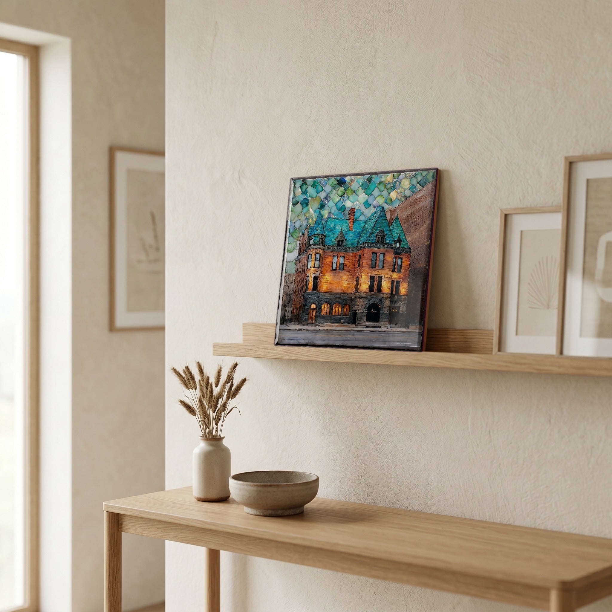 In the entryway, first thing you see.