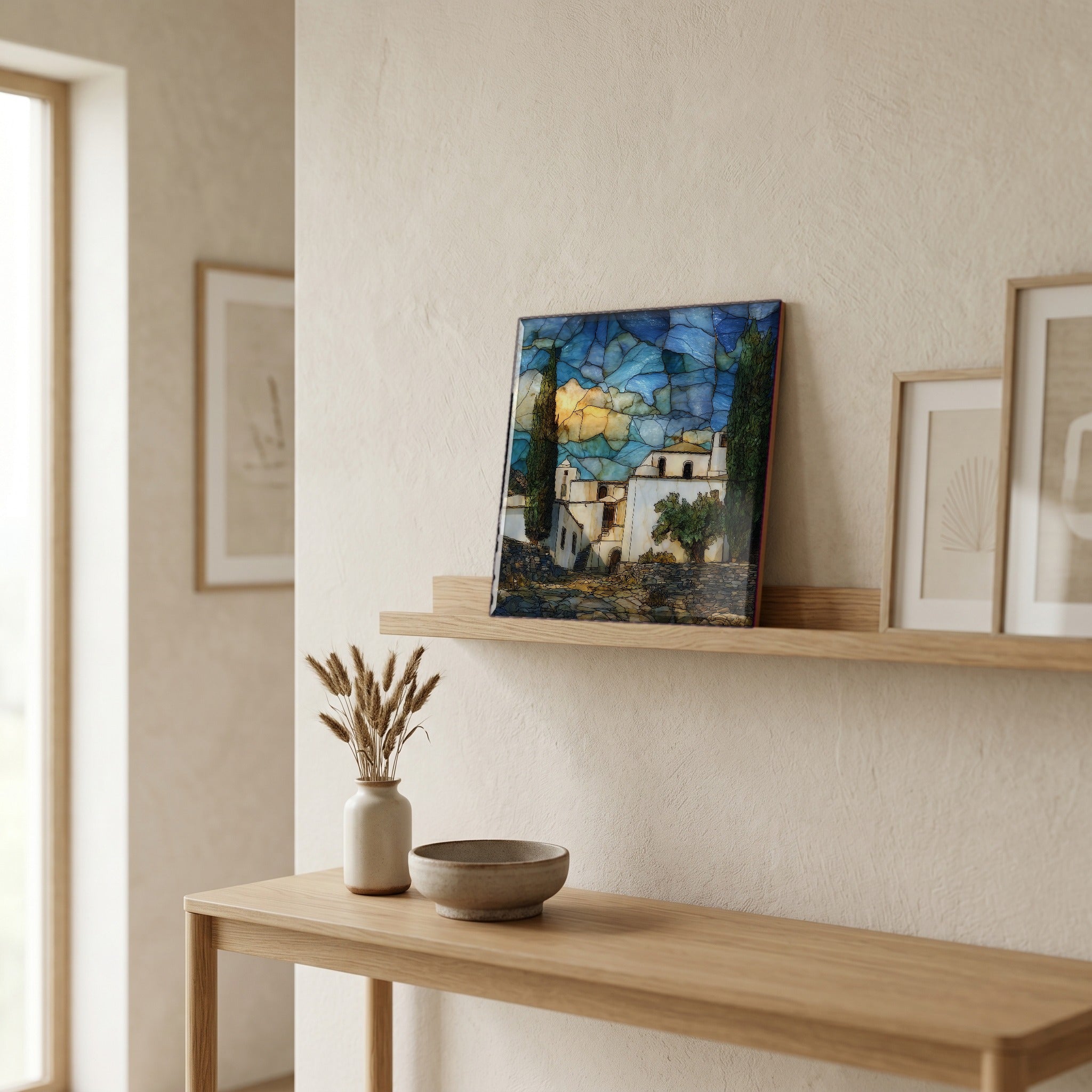 In the entryway, first thing you see.