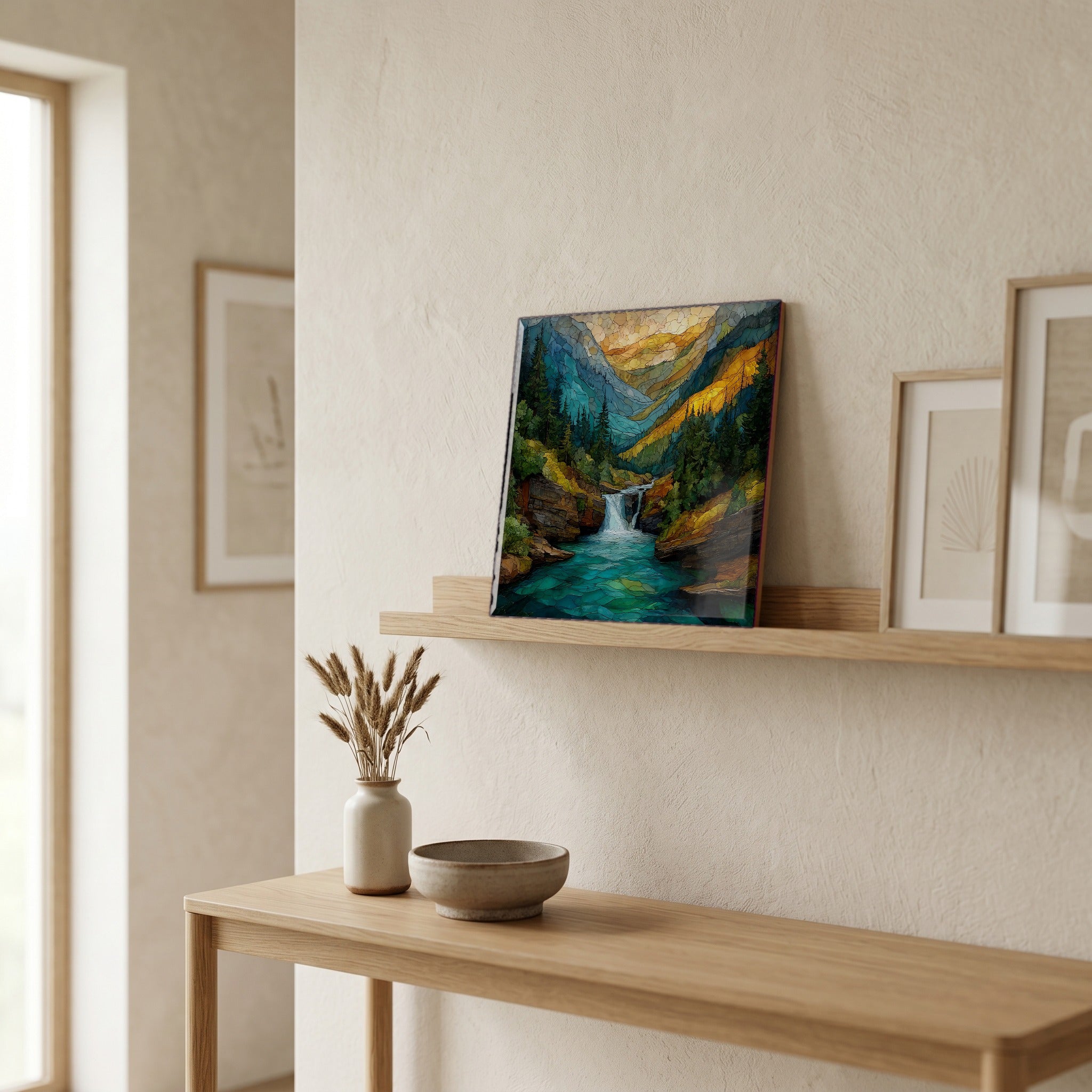 In the entryway, first thing you see.