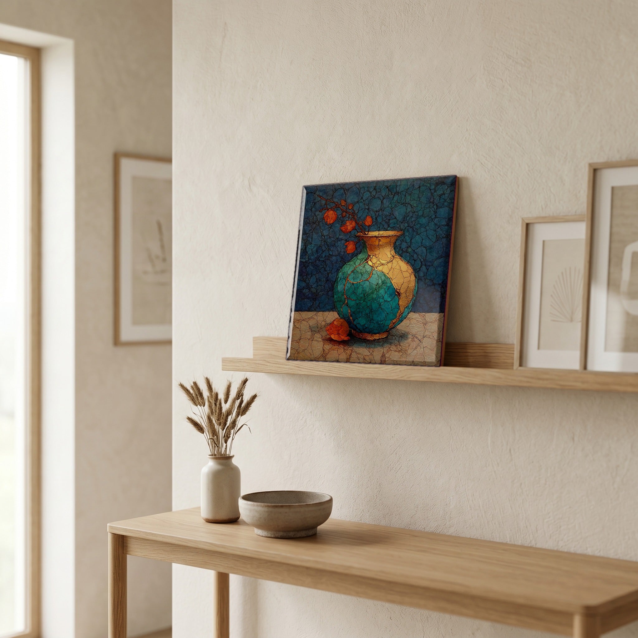 In the entryway, first thing you see.