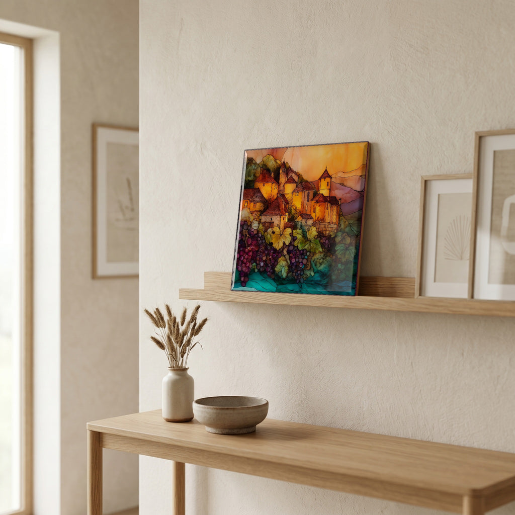 On a picture ledge, where the light comes in.
