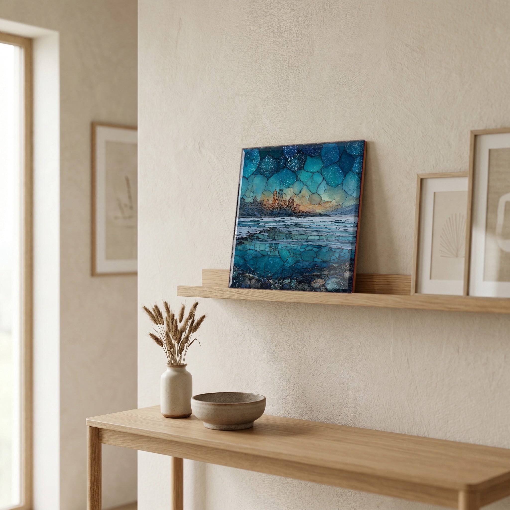 In the entryway, first thing you see.