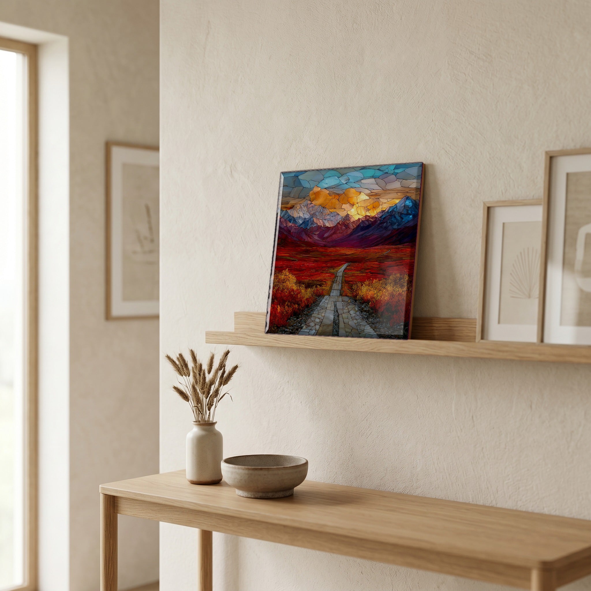 In the entryway, first thing you see.