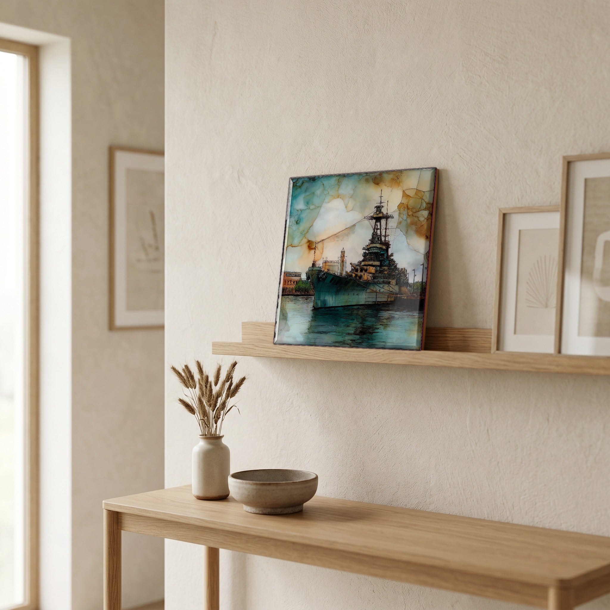 In the entryway, first thing you see.