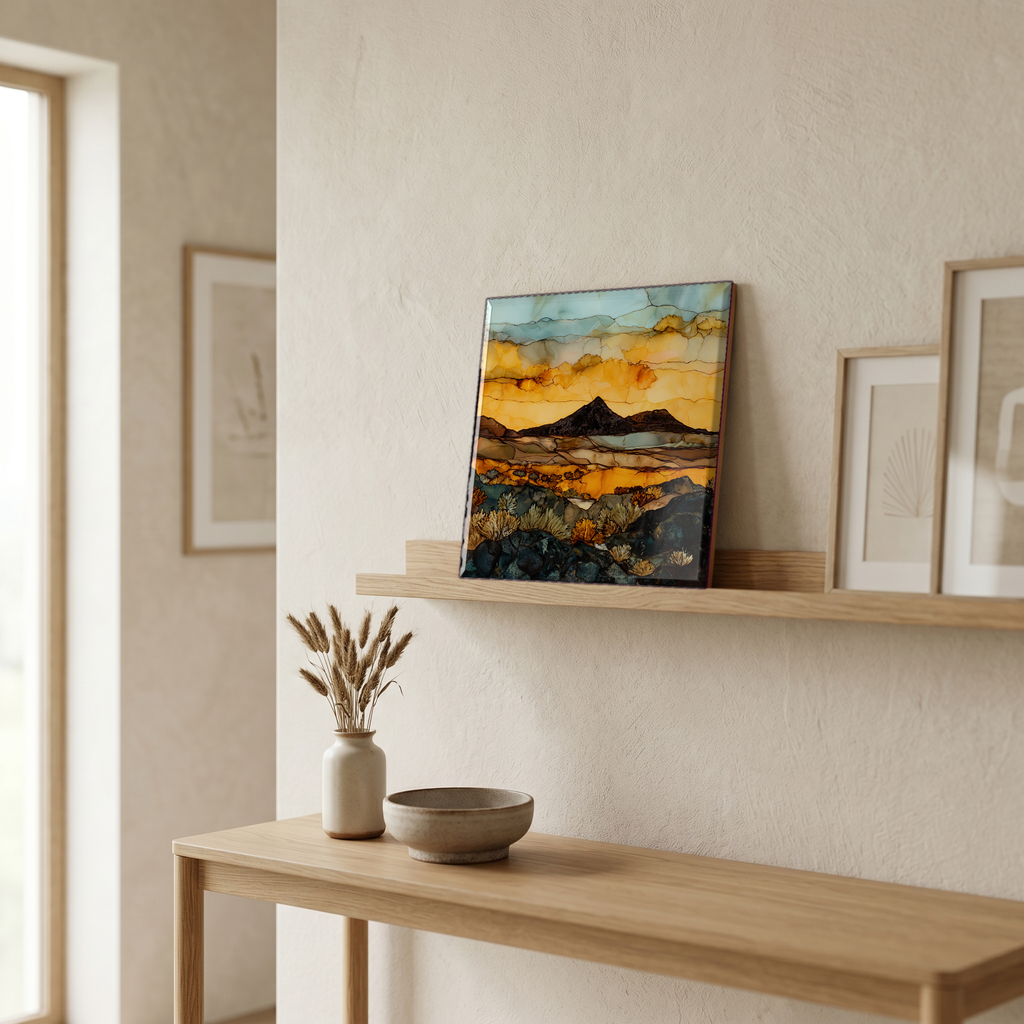 On a picture ledge, where the light comes in.
