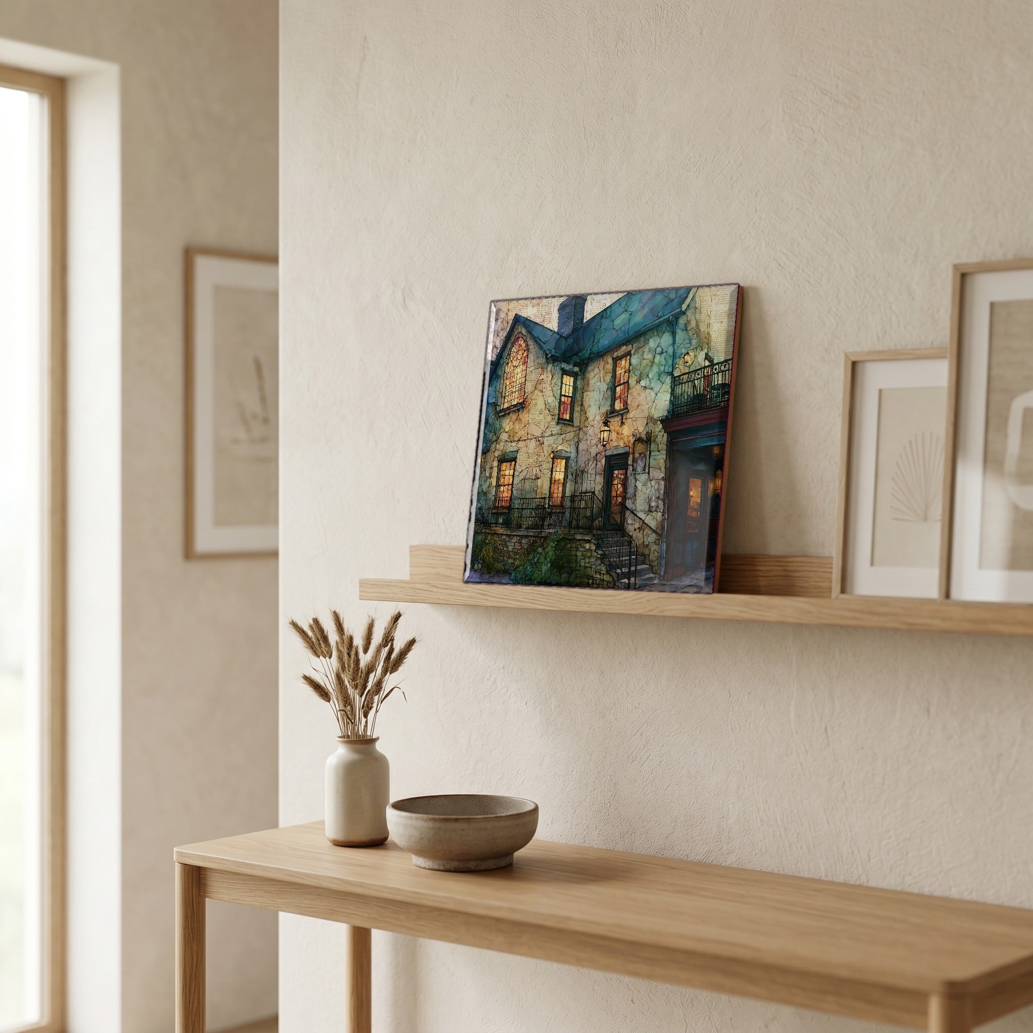 In the entryway, first thing you see.