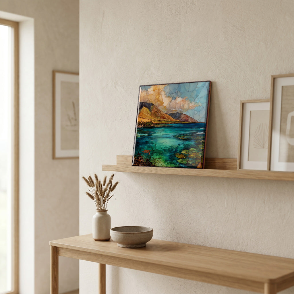 On a picture ledge, where the light comes in.