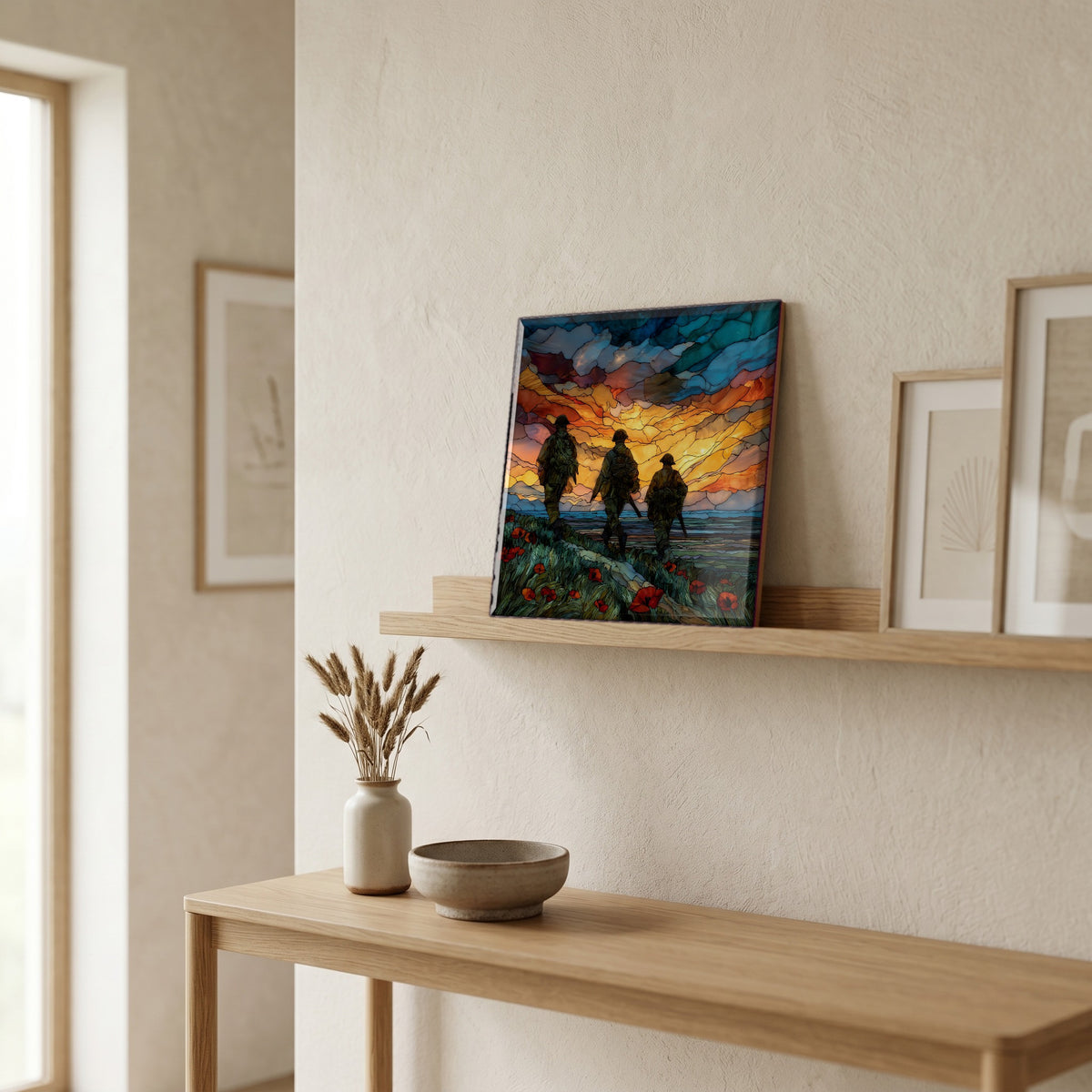 On a picture ledge, where the light comes in.