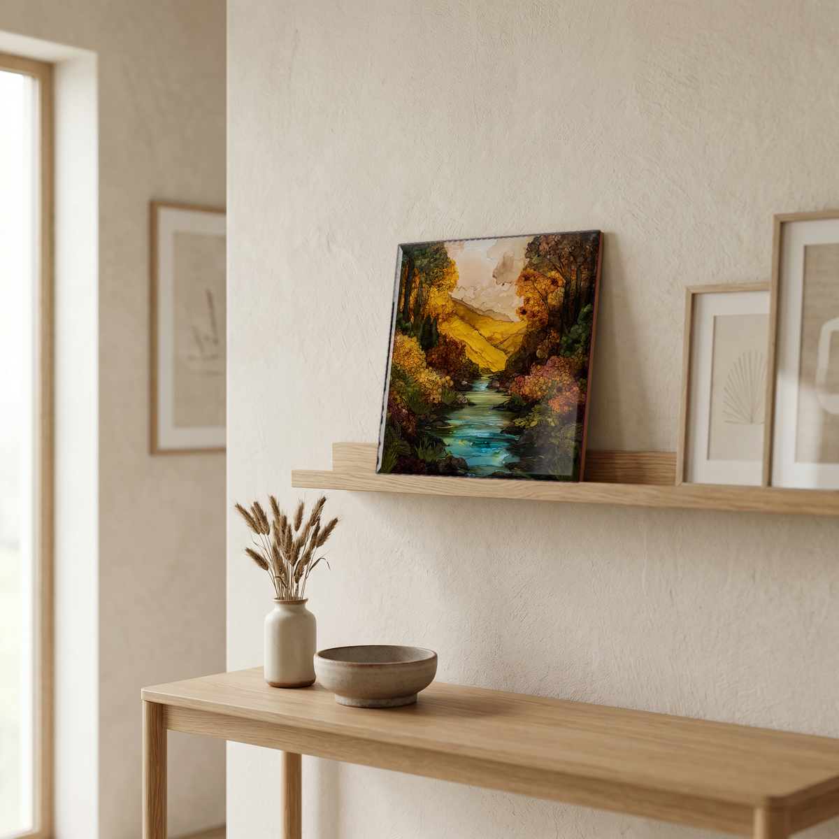 On a picture ledge, where the light comes in.