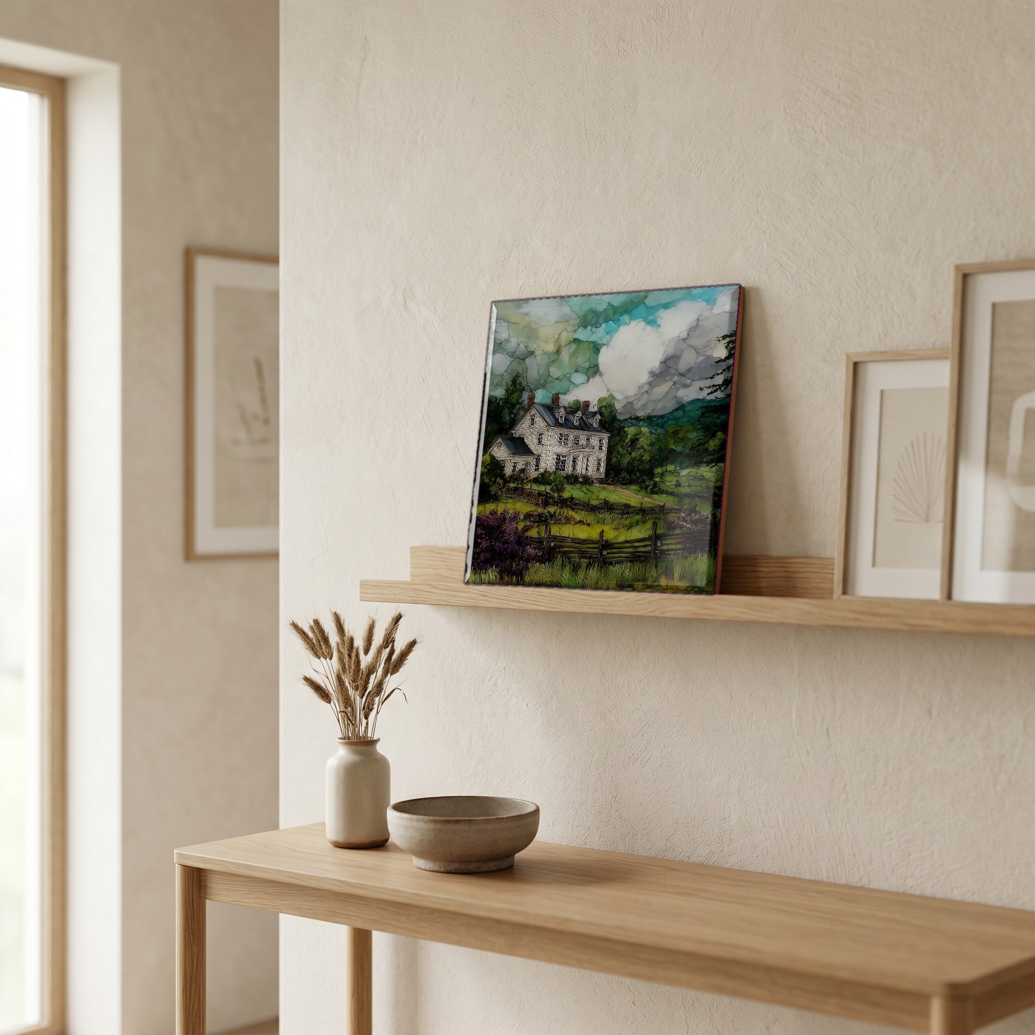 In the entryway, first thing you see.