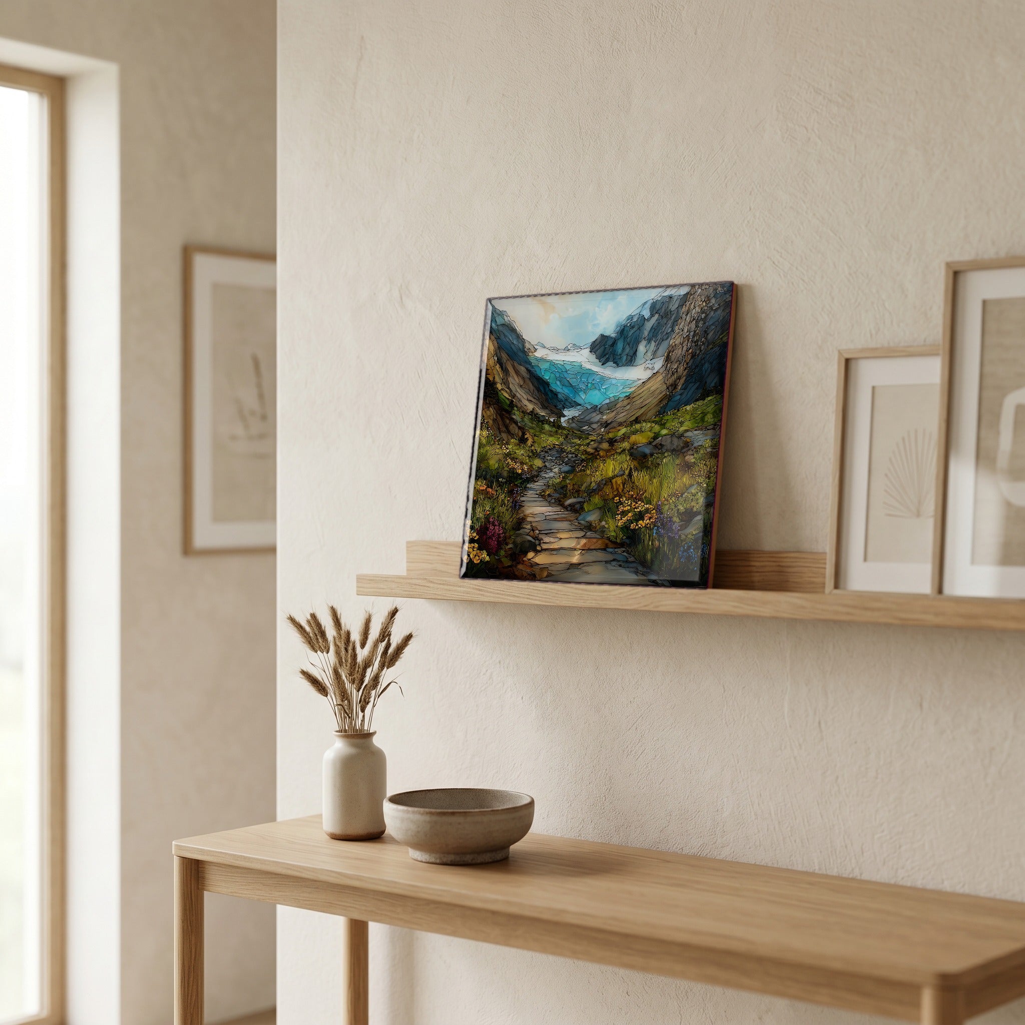 In the entryway, first thing you see.