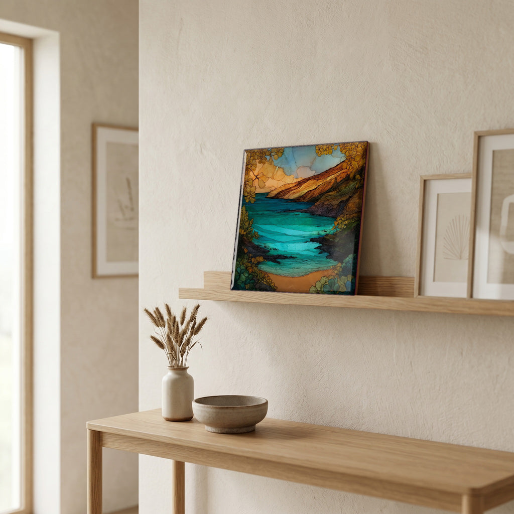 On a picture ledge, where the light comes in.