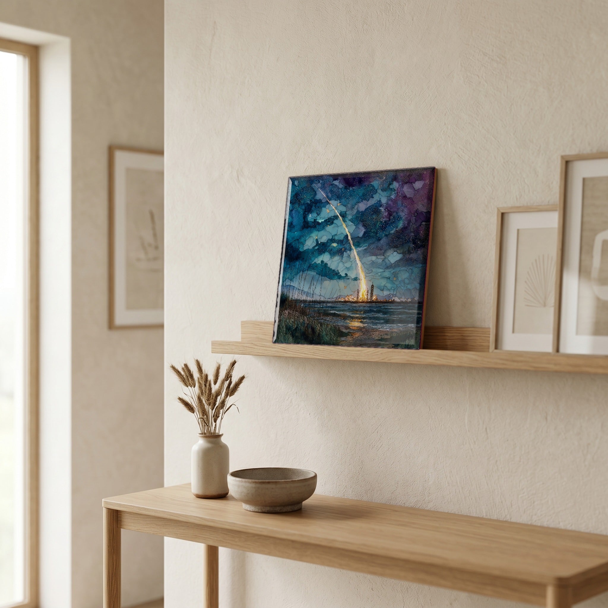 In the entryway, first thing you see.