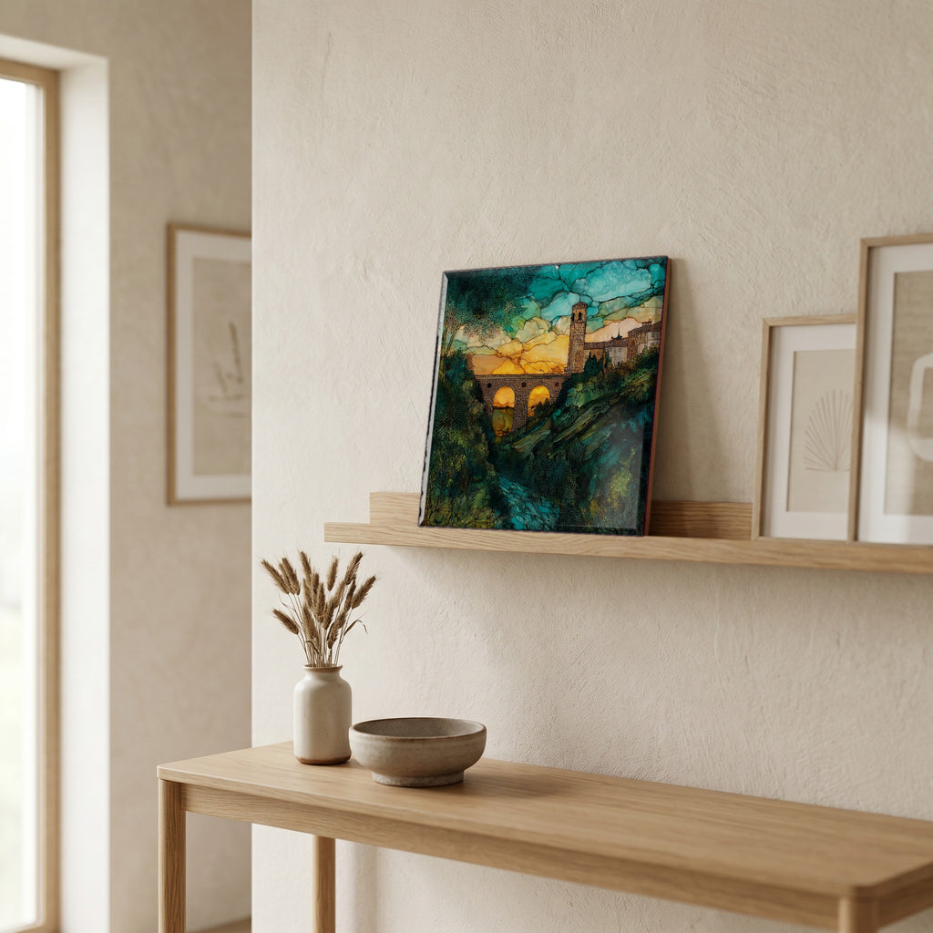 On a picture ledge, where the light comes in.