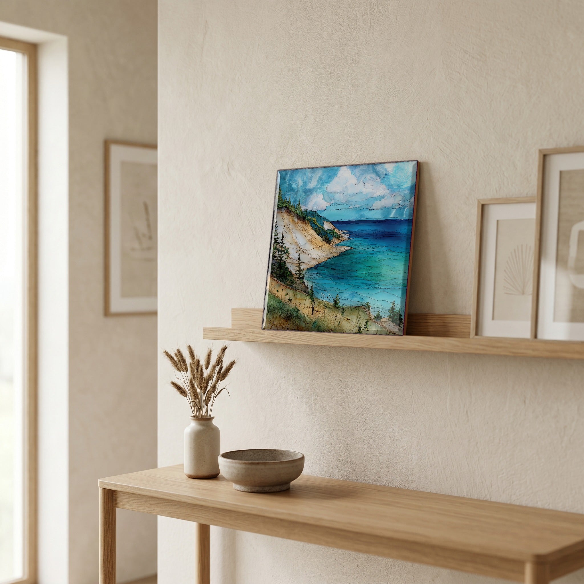 In the entryway, first thing you see.