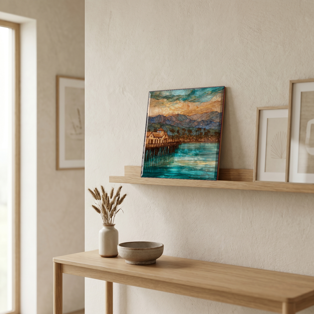 On a picture ledge, where the light comes in.