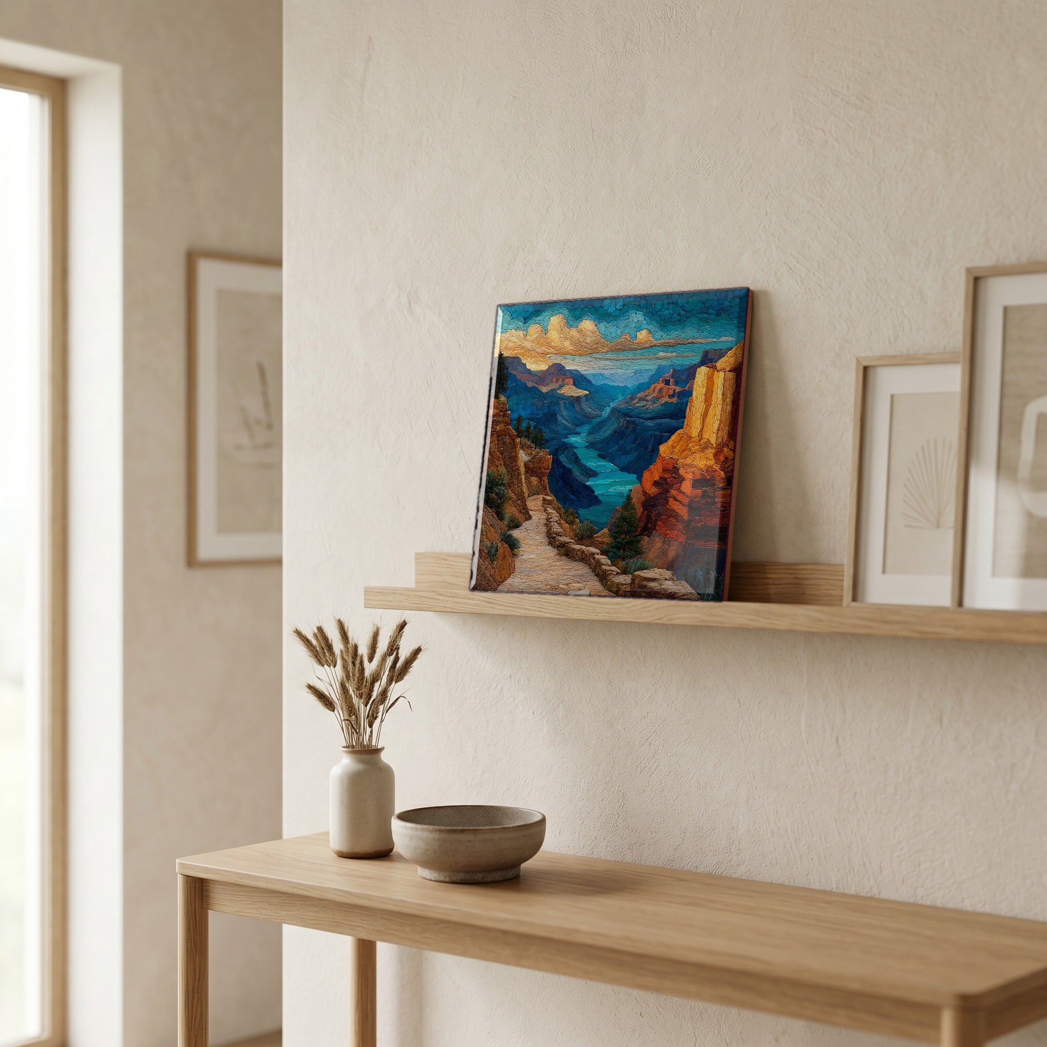 In the entryway, first thing you see.