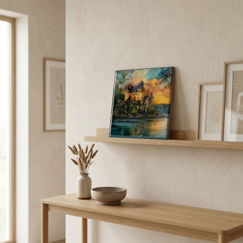 On a picture ledge, where the light comes in.