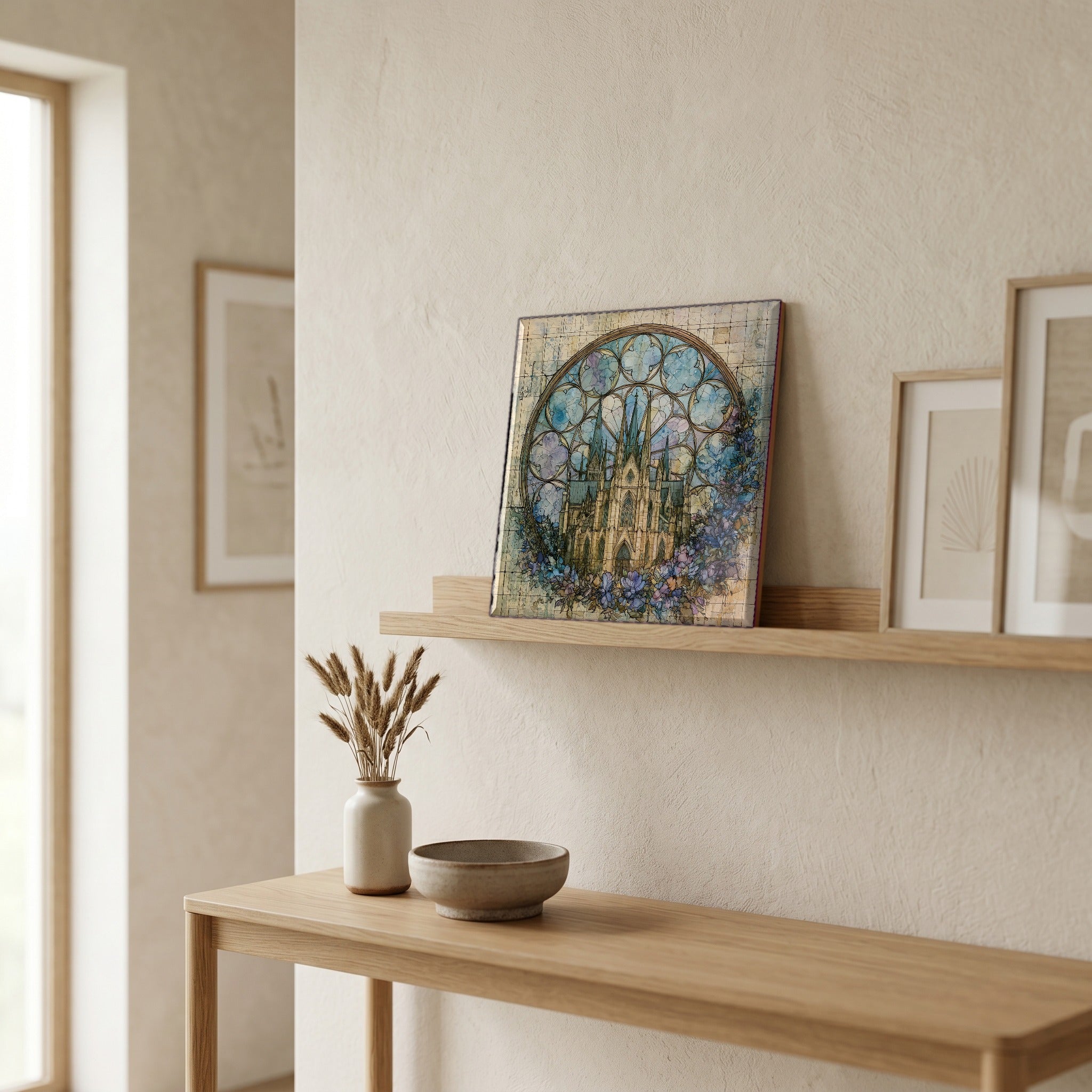 In the entryway, first thing you see.