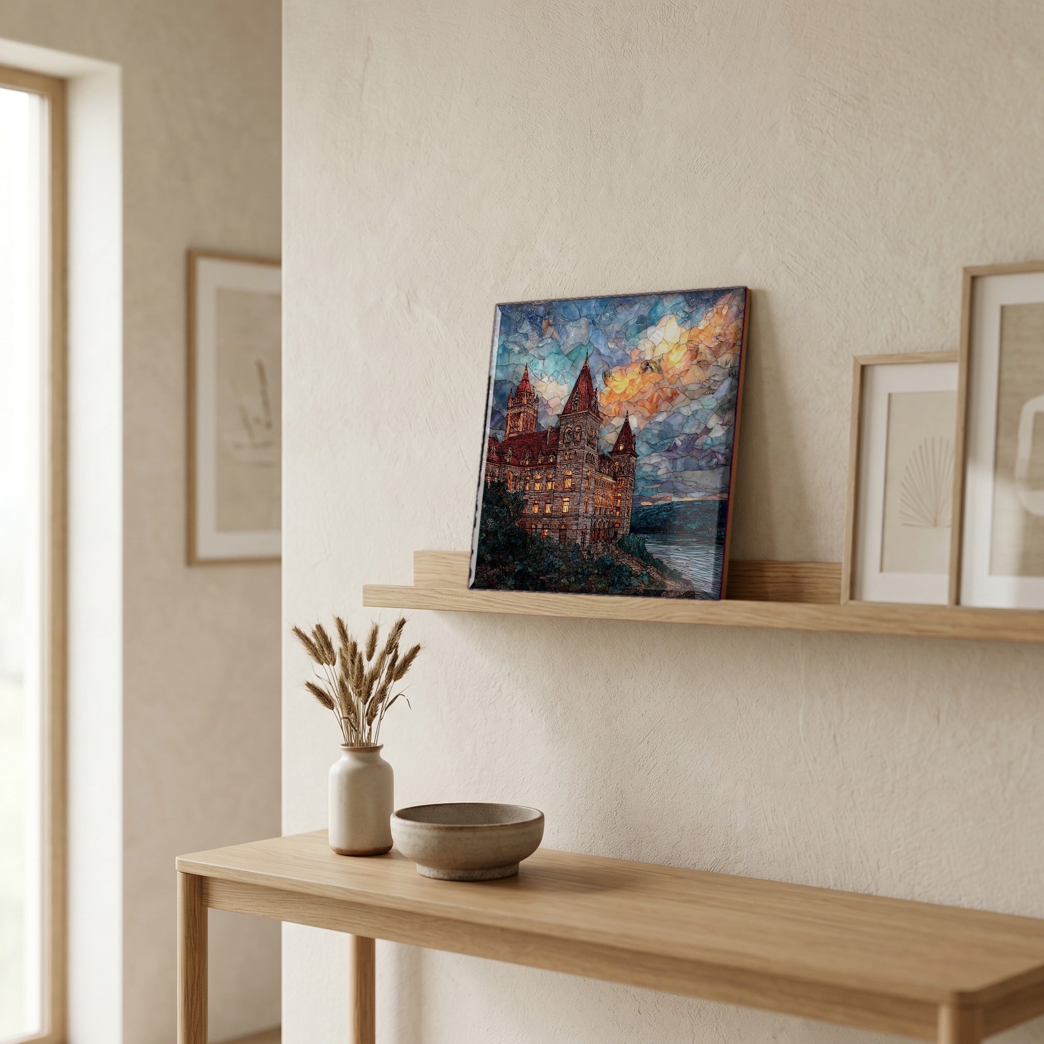 In the entryway, first thing you see.
