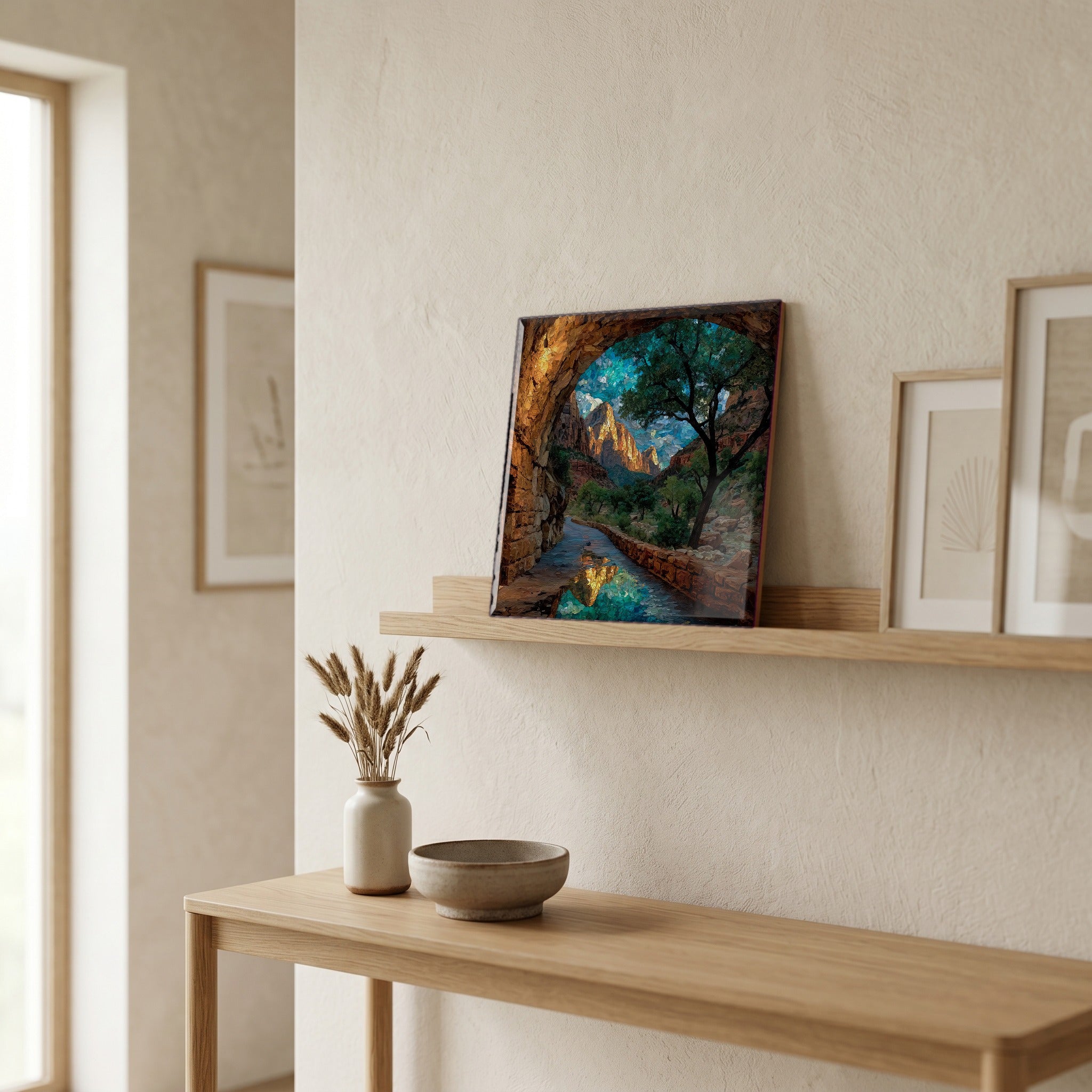 In the entryway, first thing you see.