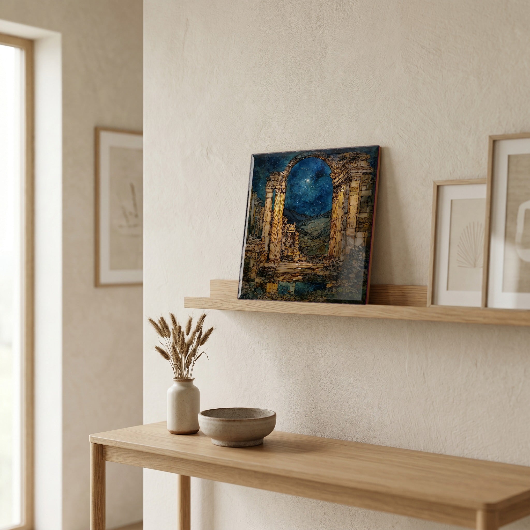 In the entryway, first thing you see.