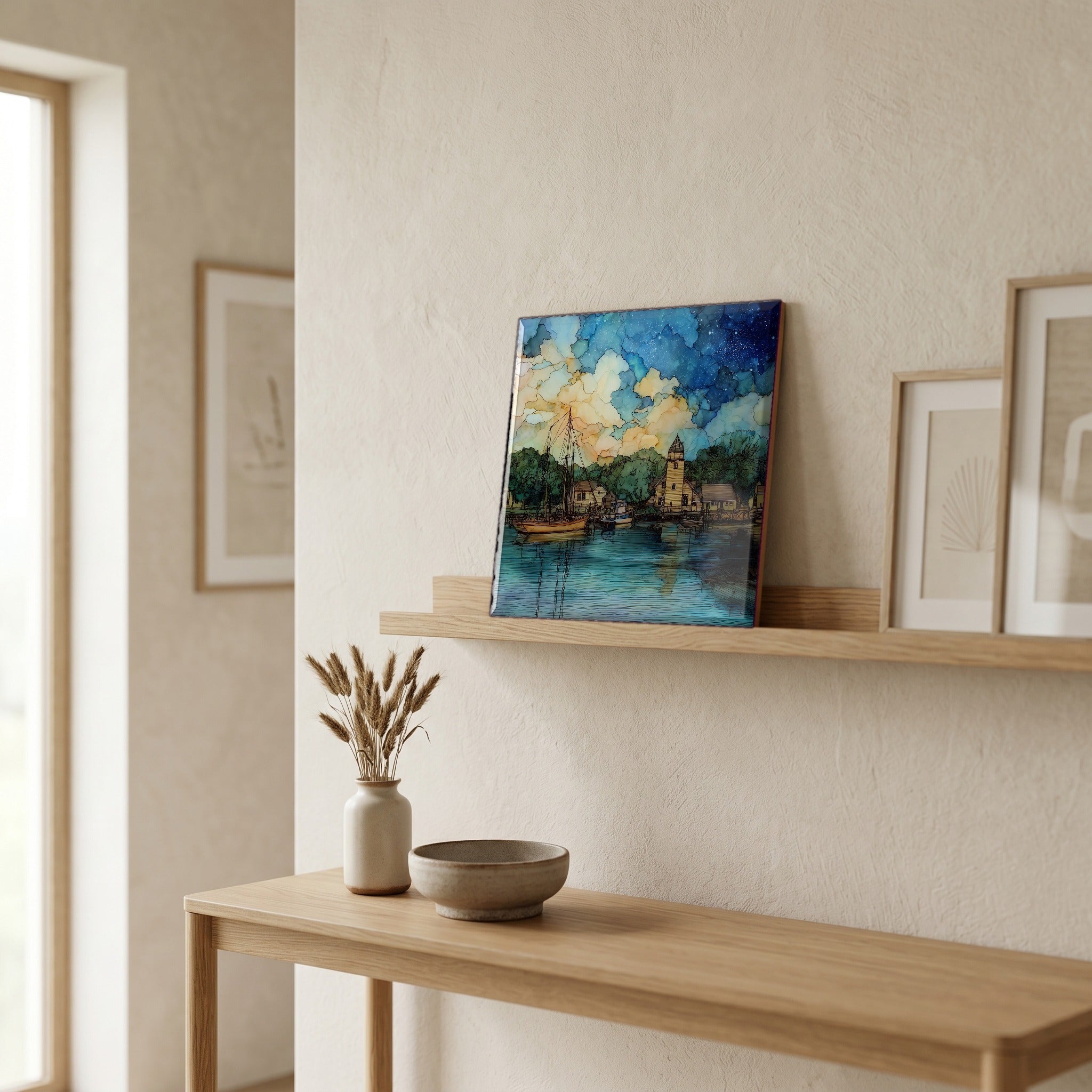 In the entryway, first thing you see.