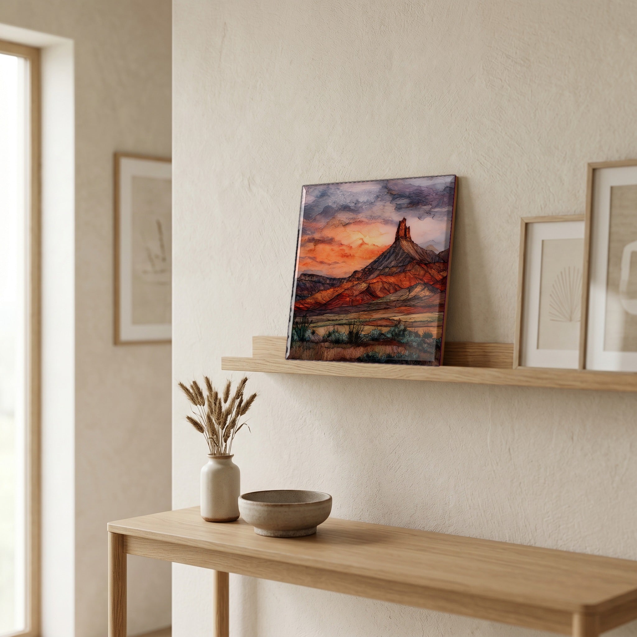 In the entryway, first thing you see.
