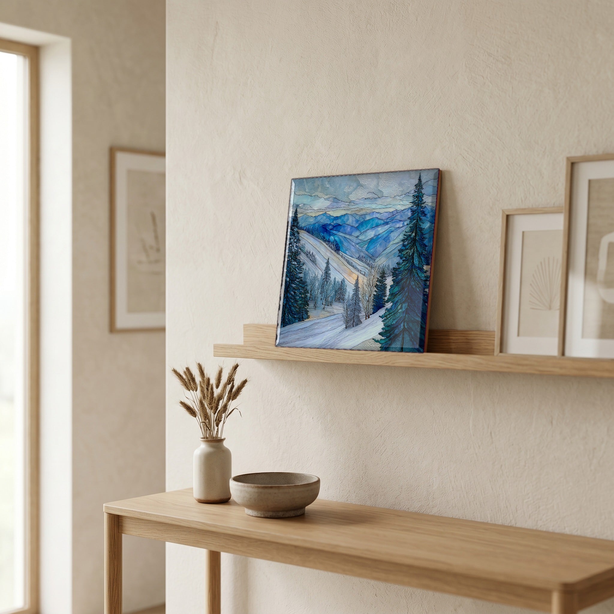 In the entryway, first thing you see.