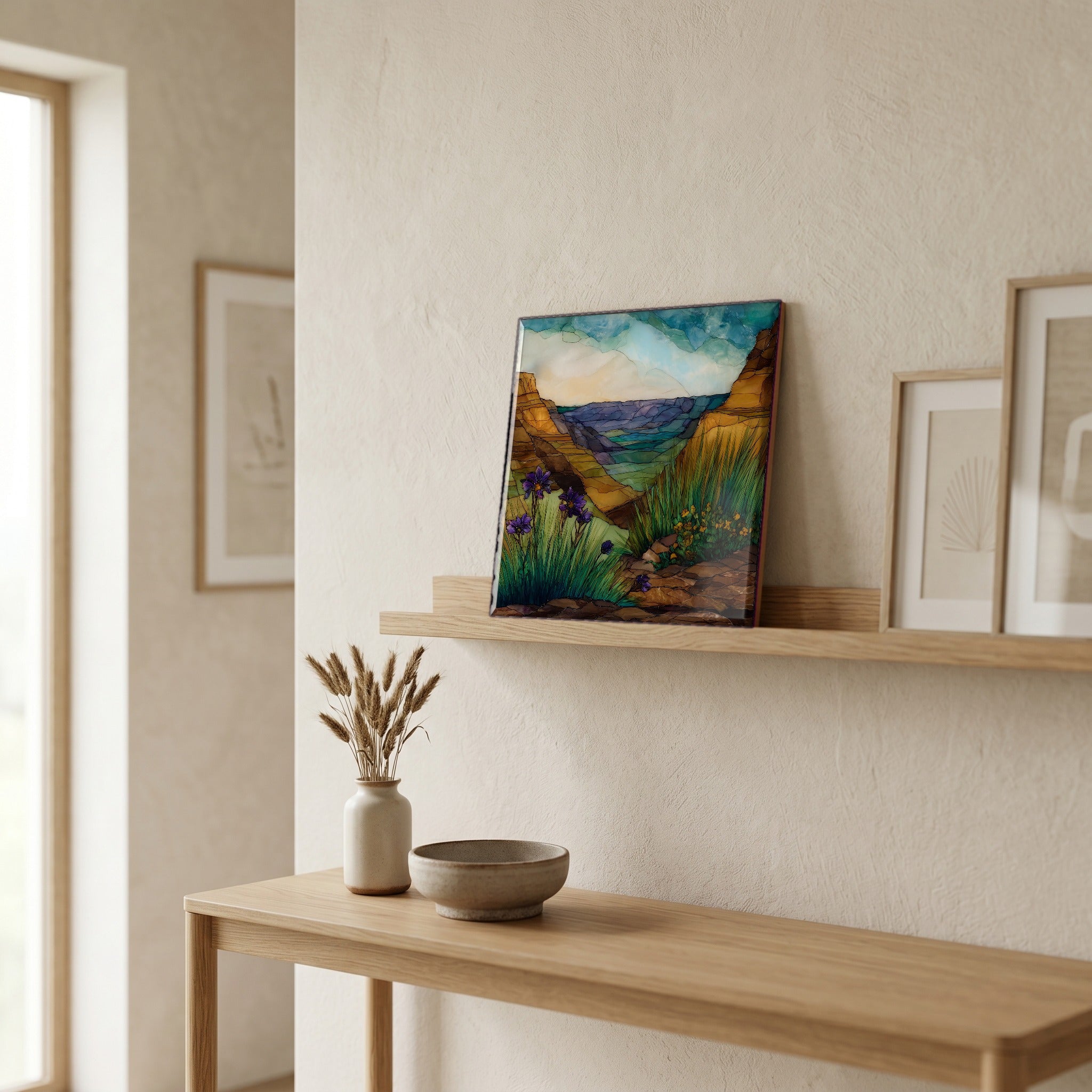 In the entryway, first thing you see.
