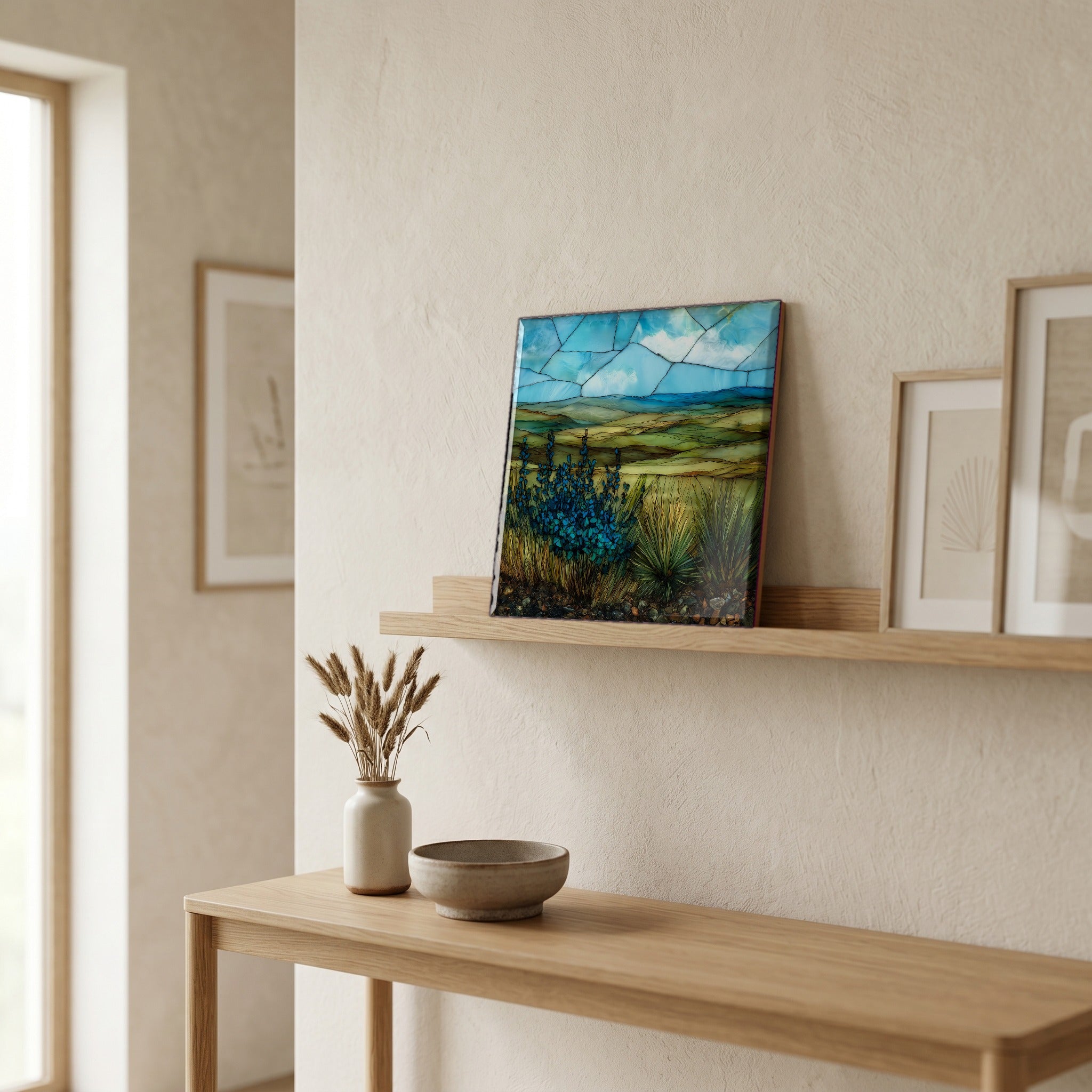 In the entryway, first thing you see.