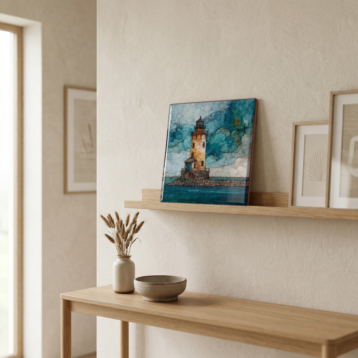 In the entryway, first thing you see.