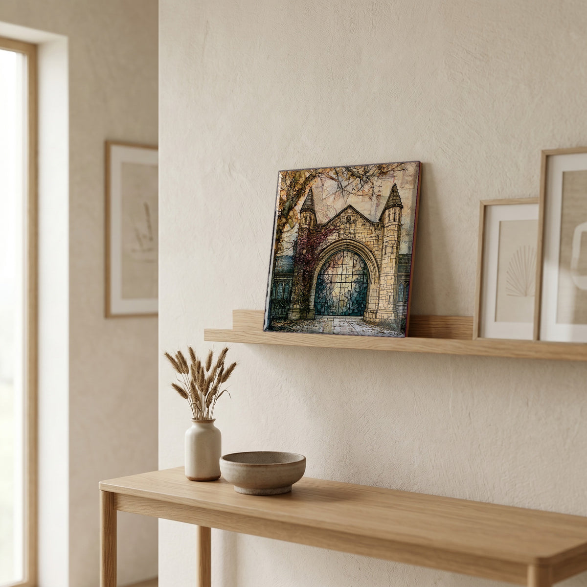 In the entryway, first thing you see.