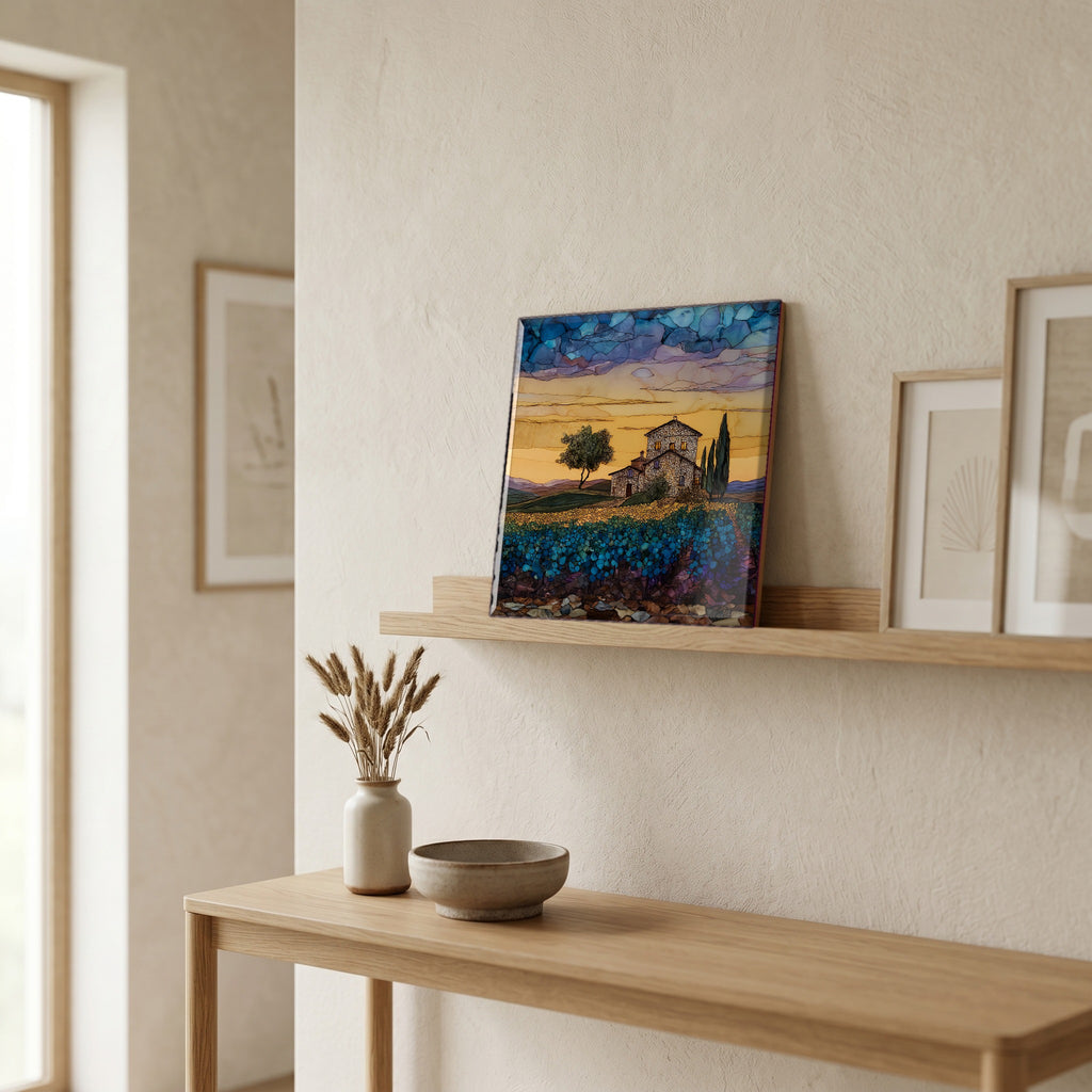 On a picture ledge, where the light comes in.