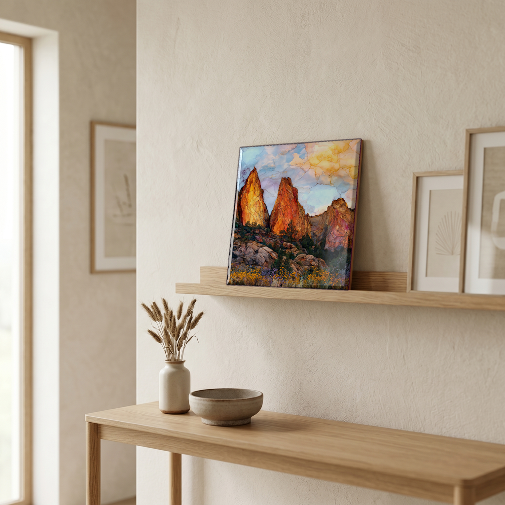 On a picture ledge, where the light comes in.