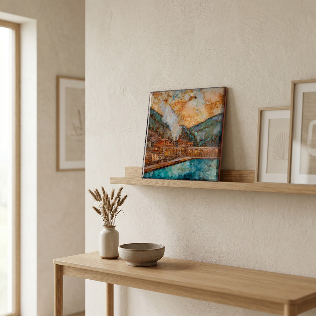 On a picture ledge, where the light comes in.