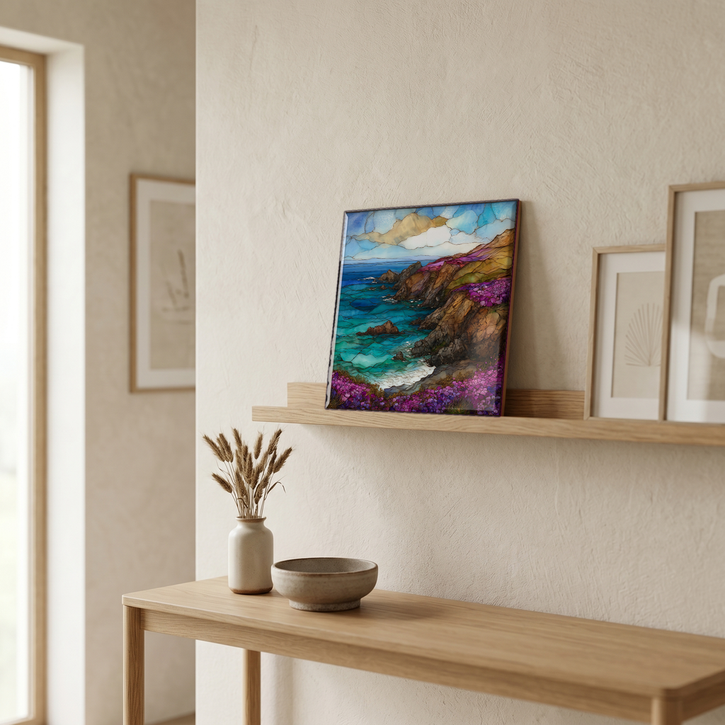 On a picture ledge, where the light comes in.