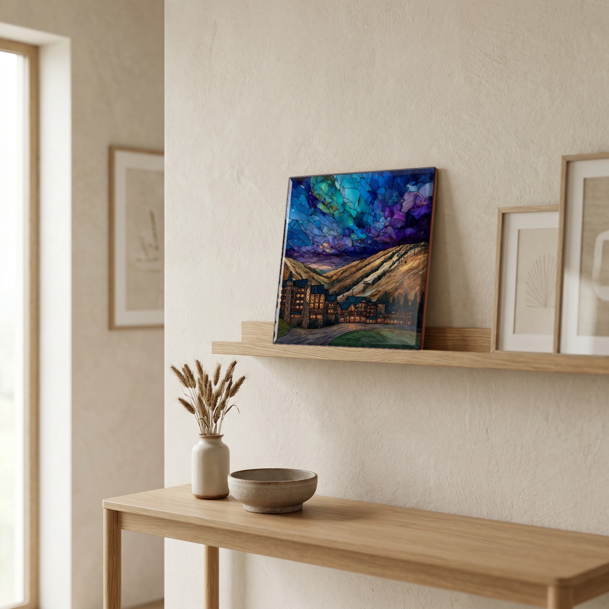 In the entryway, first thing you see.