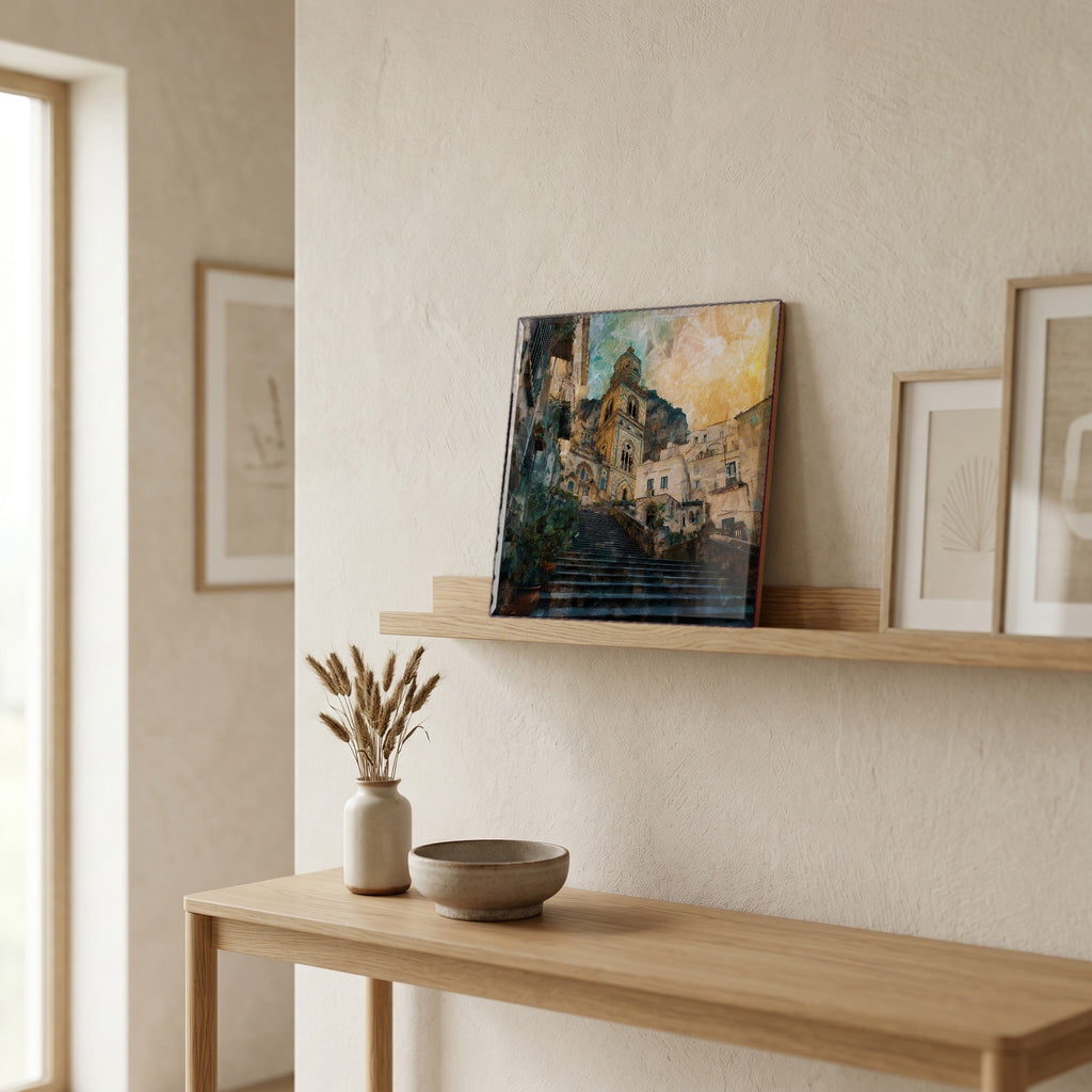 On a picture ledge, where the light comes in.