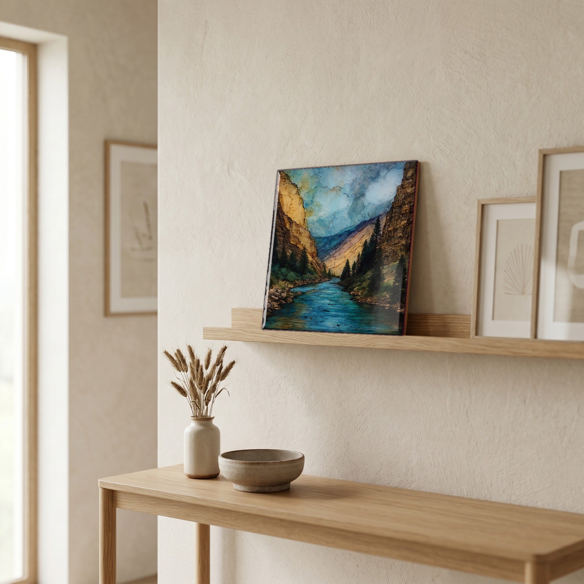 In the entryway, first thing you see.