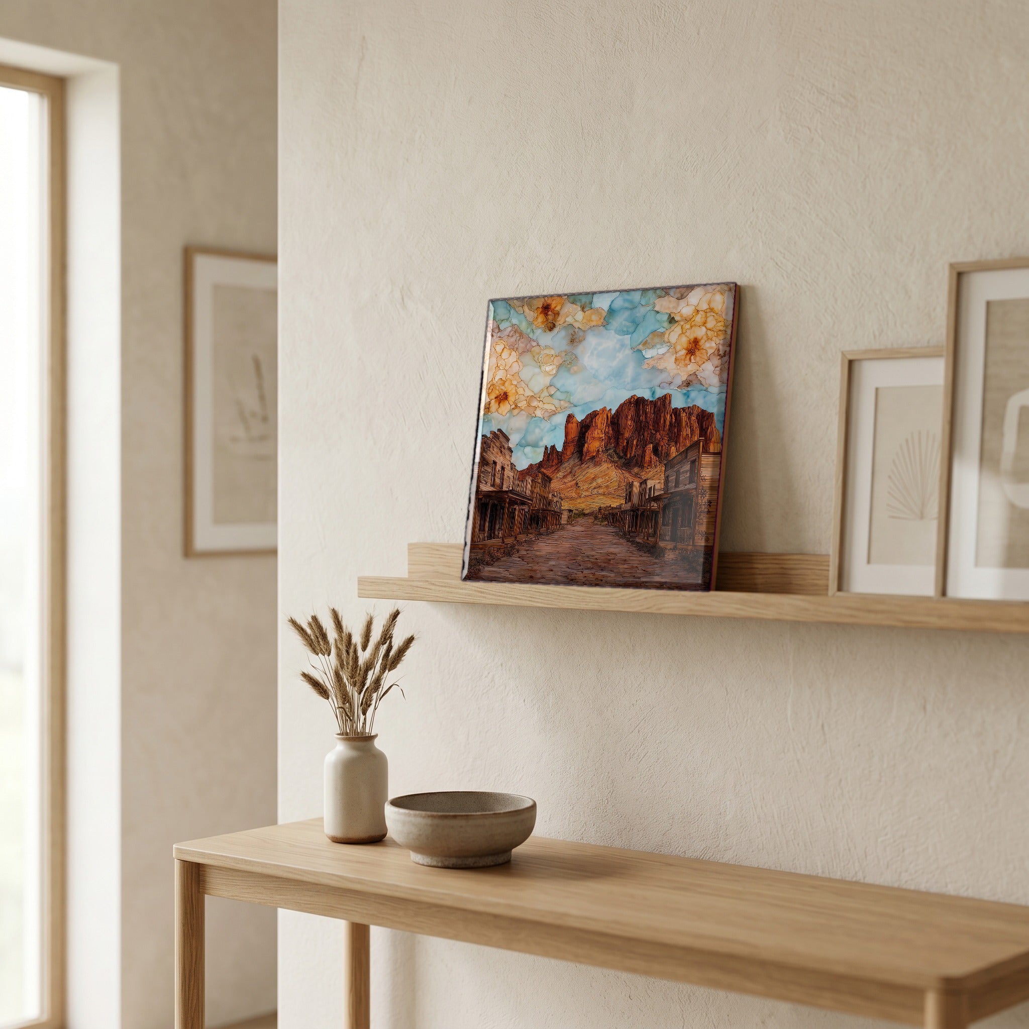 In the entryway, first thing you see.