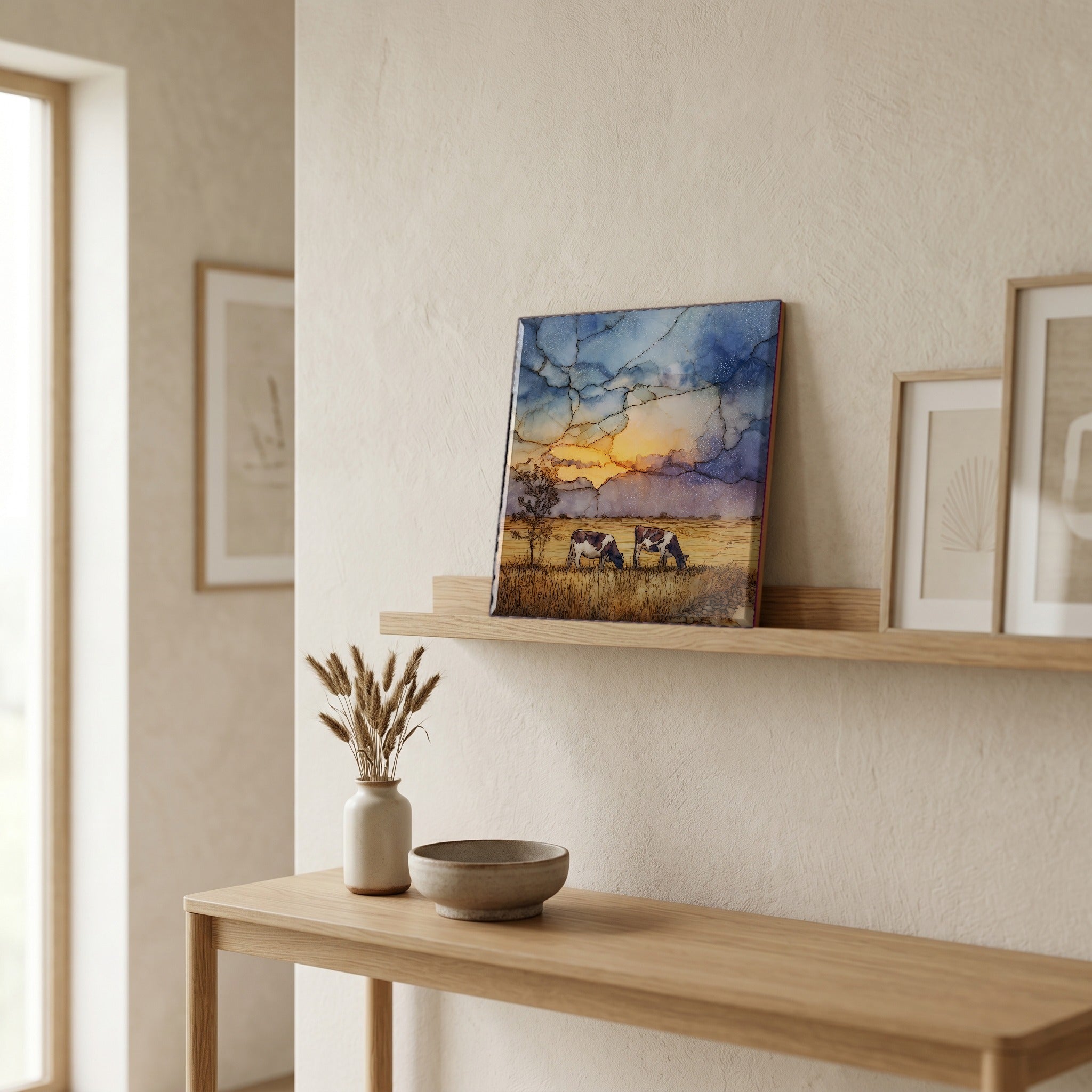 In the entryway, first thing you see.
