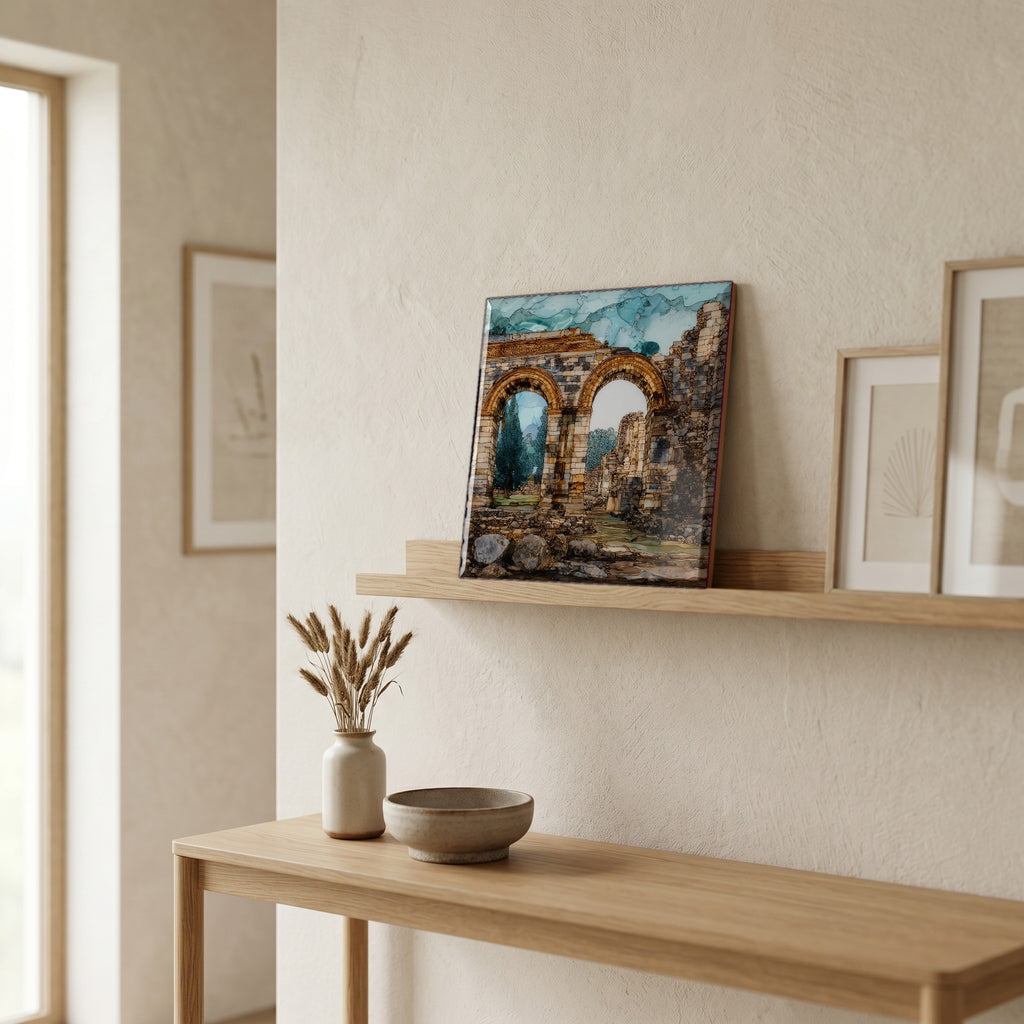 On a picture ledge, where the light comes in.