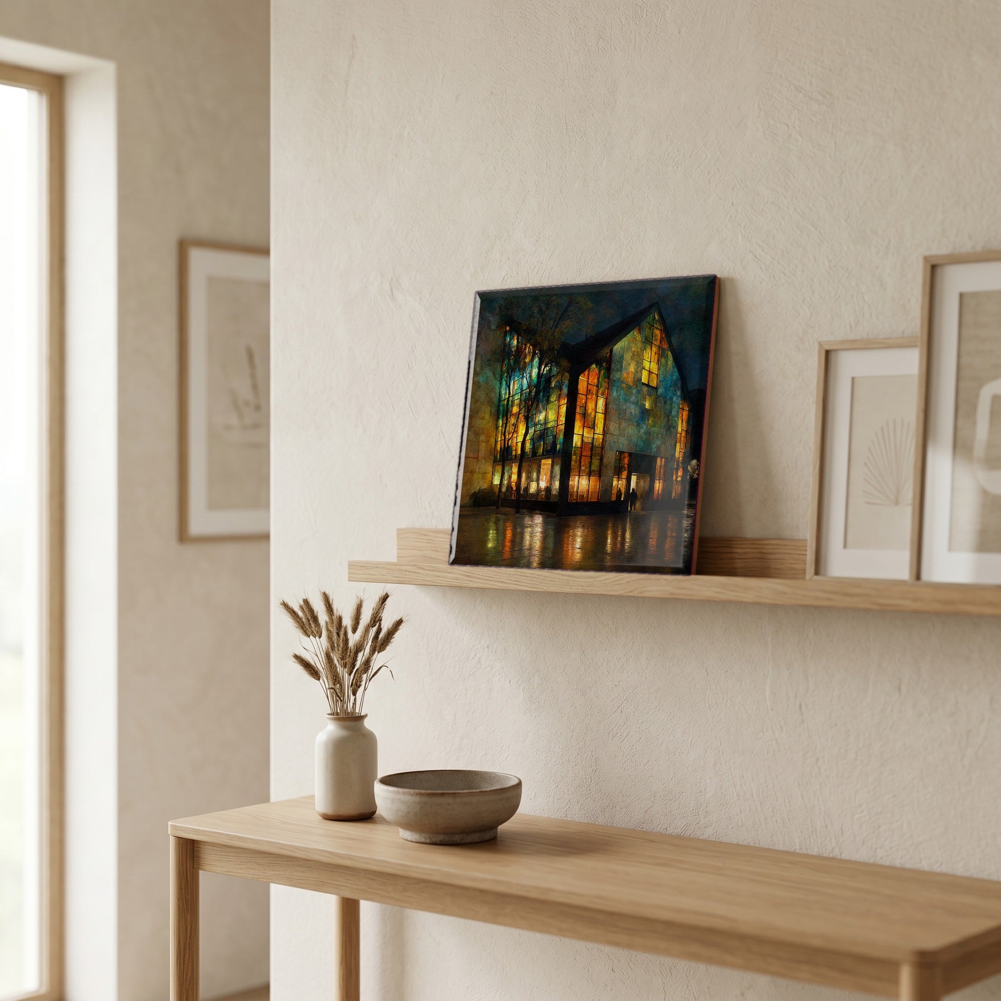 In the entryway, first thing you see.